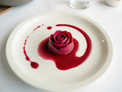 Gourmet Beet Rose Plated With Red Berry Coulis