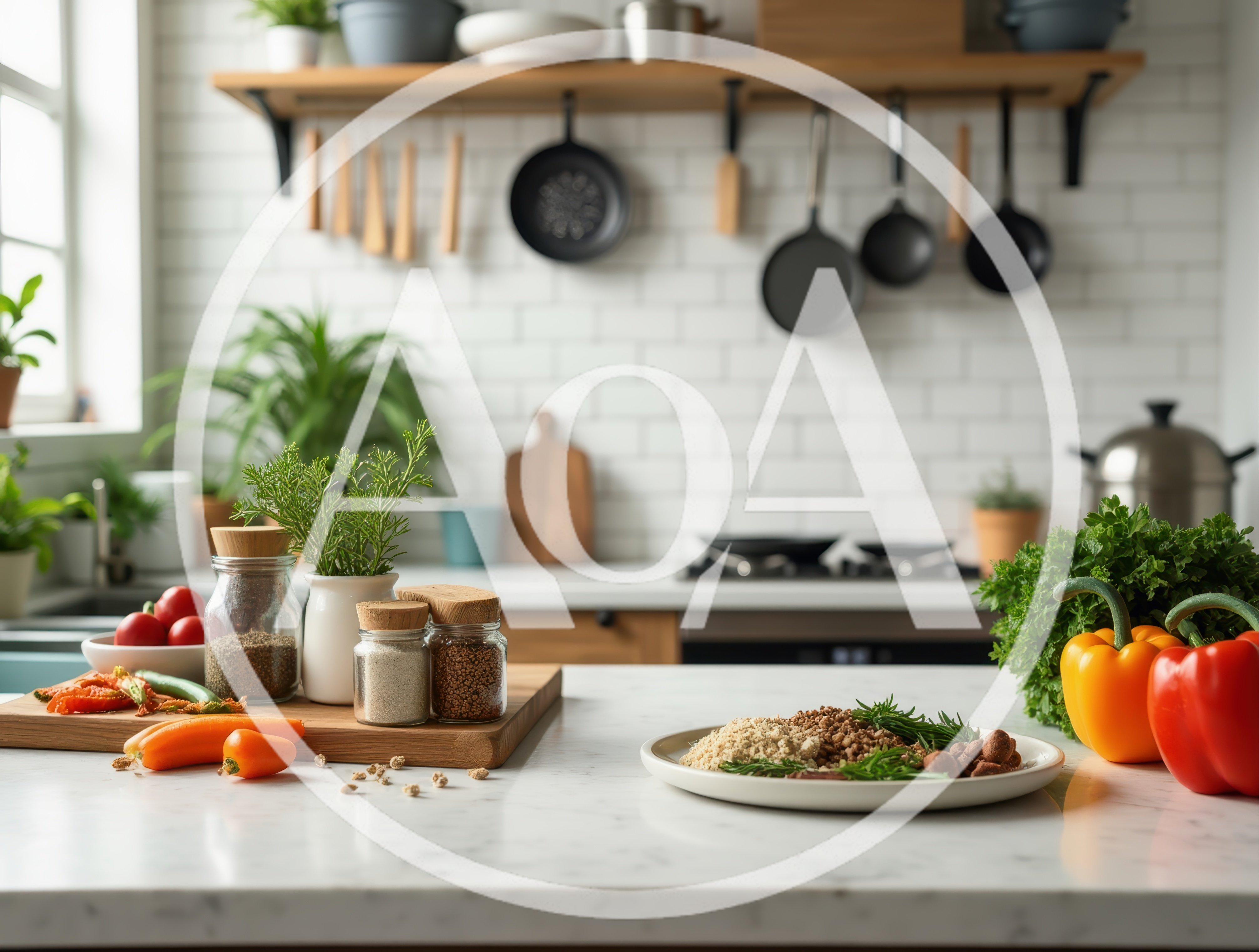 Fresh Ingredients Prepared On A Marble Kitchen Counter