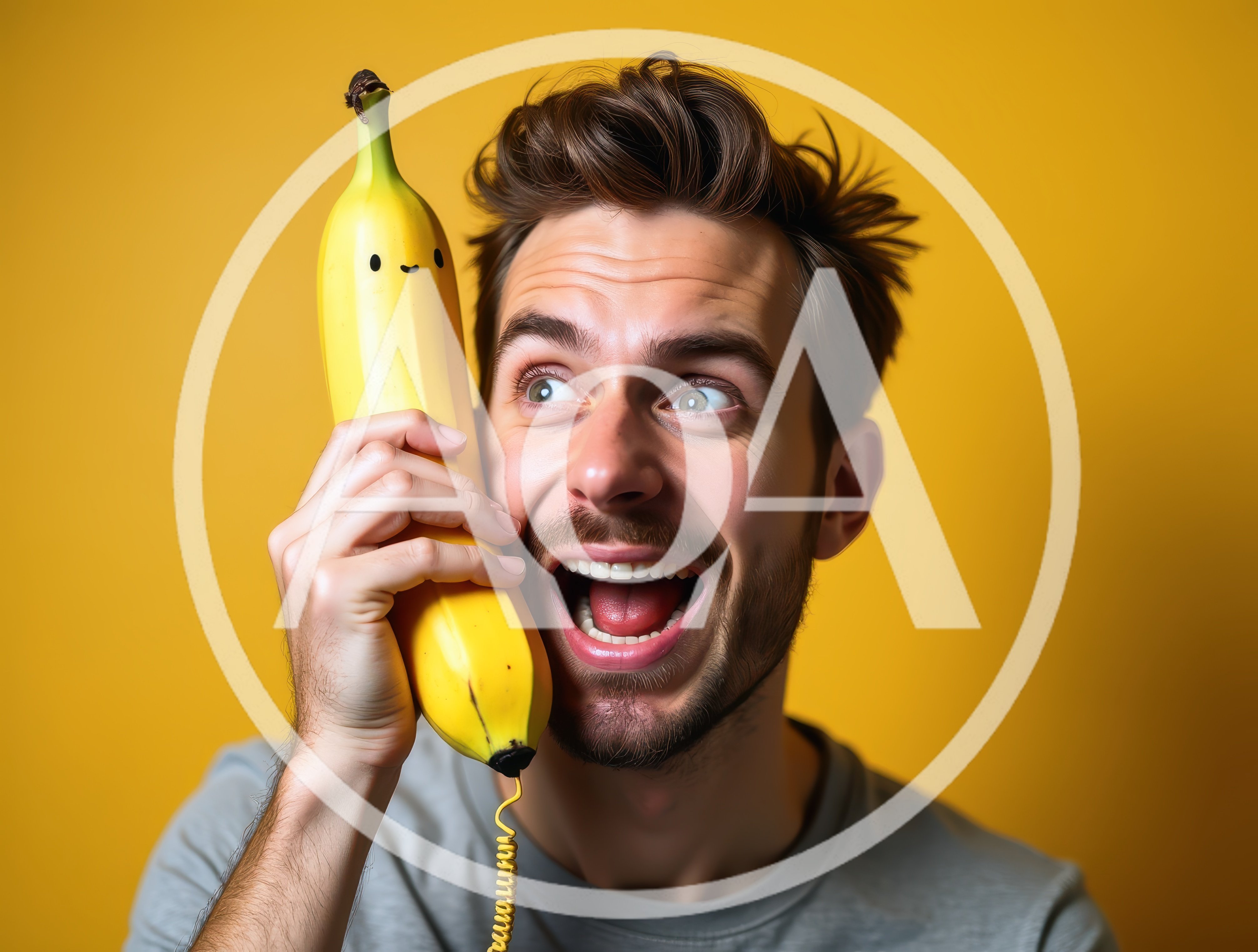 Excited Man Talking On A Banana Telephone
