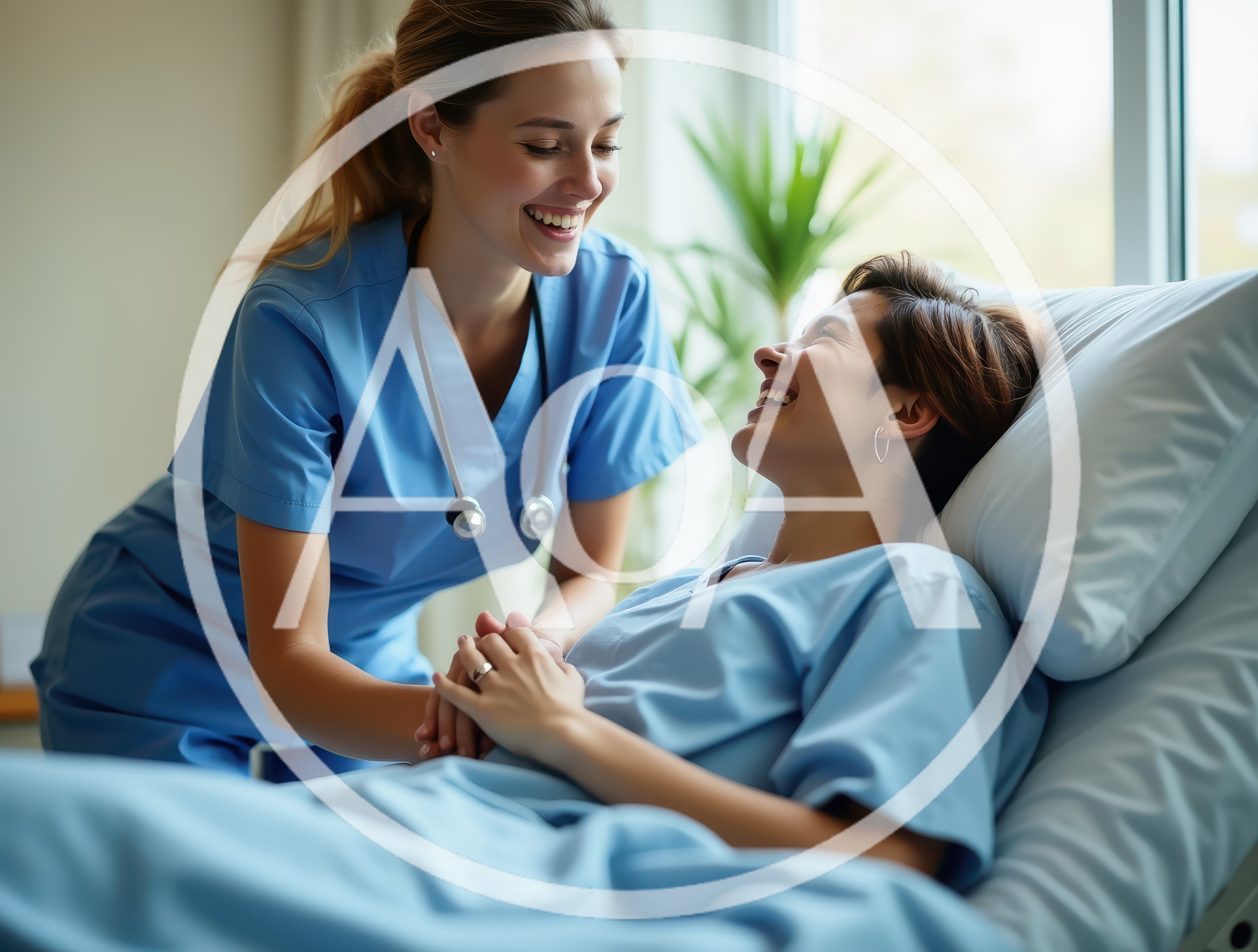 Nurse Comforting A Smiling Patient In Hospital Bed