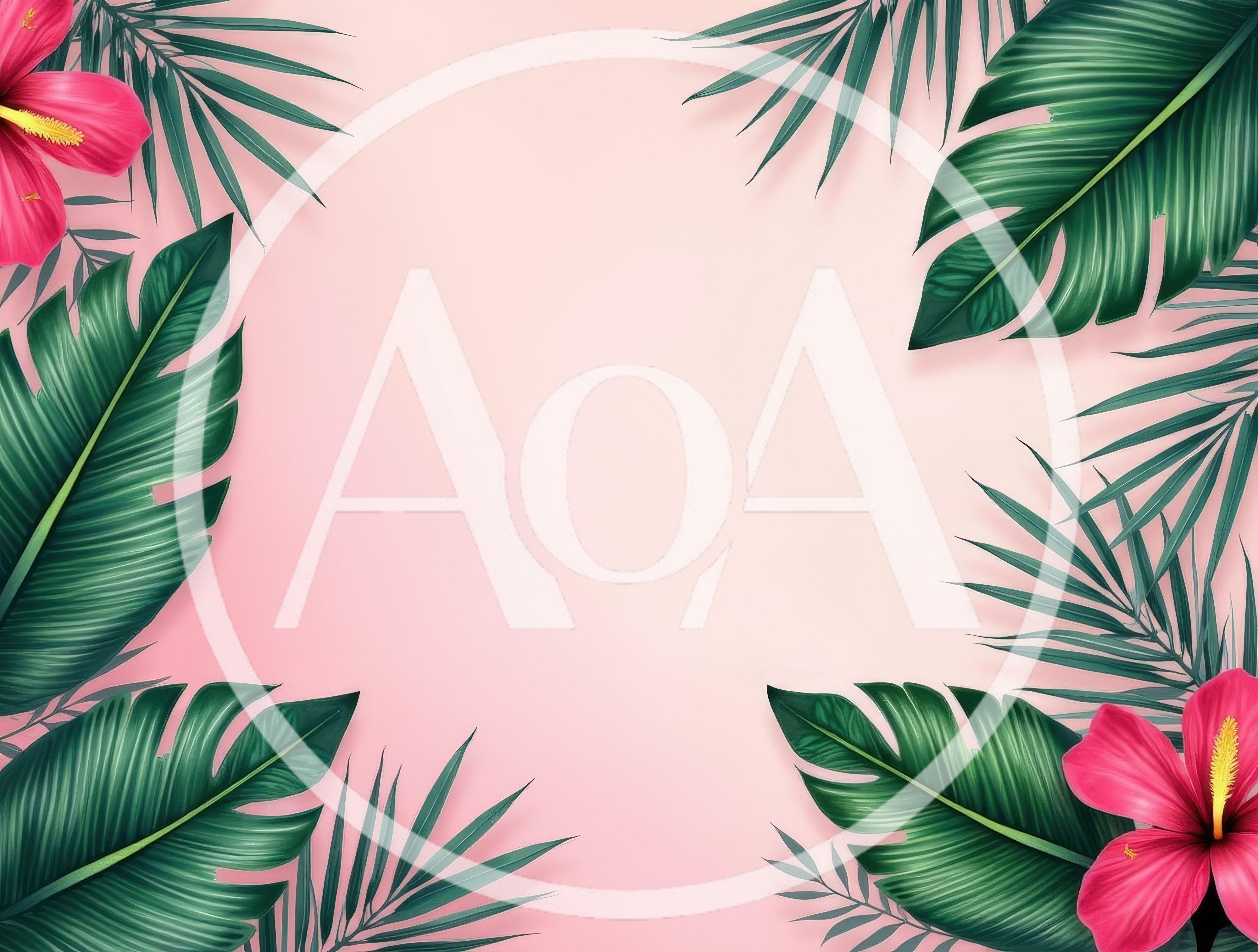 Tropical Hibiscus Flowers and Palm Leaves Frame