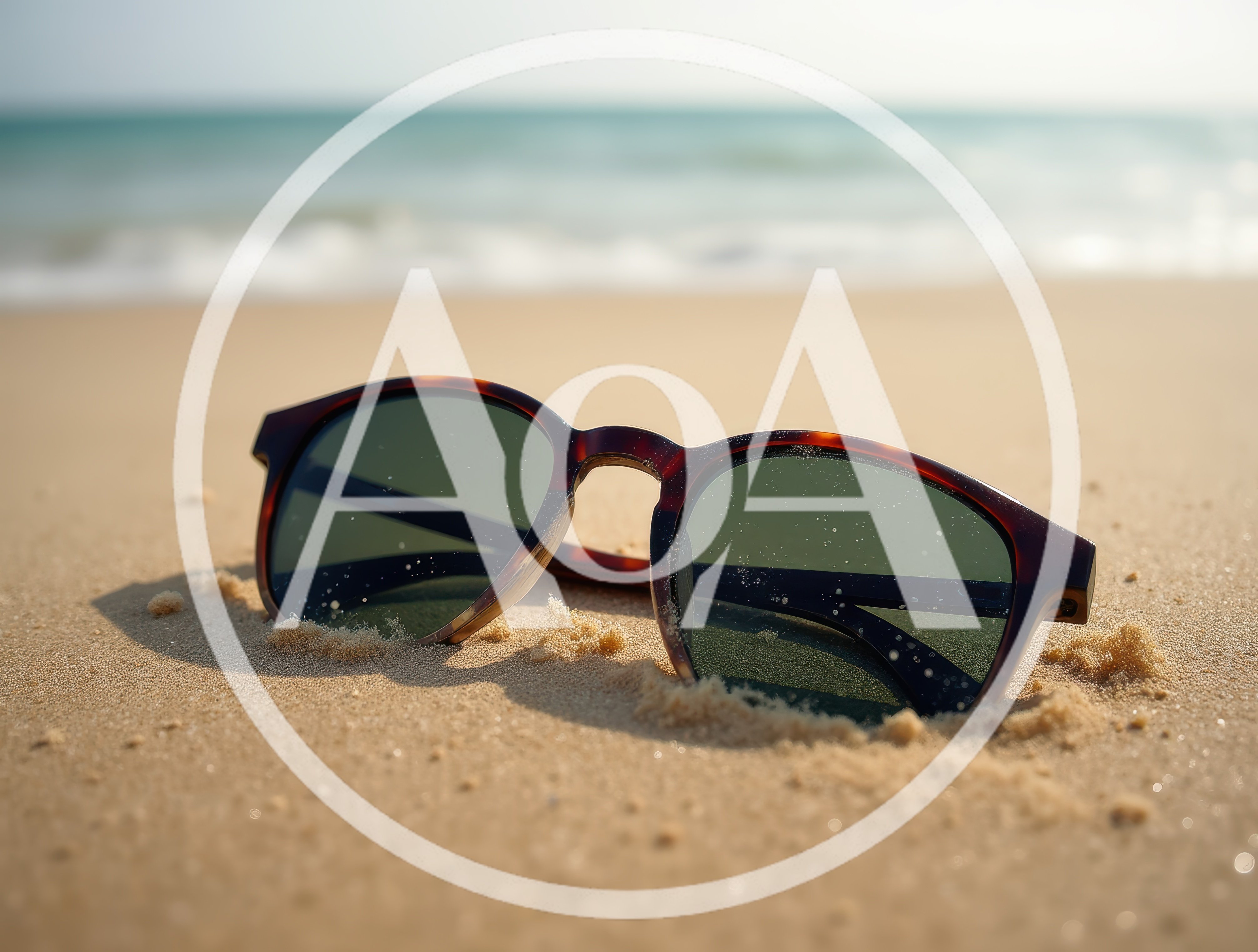 Tortoiseshell Sunglasses Resting On Sandy Beach Shoreline