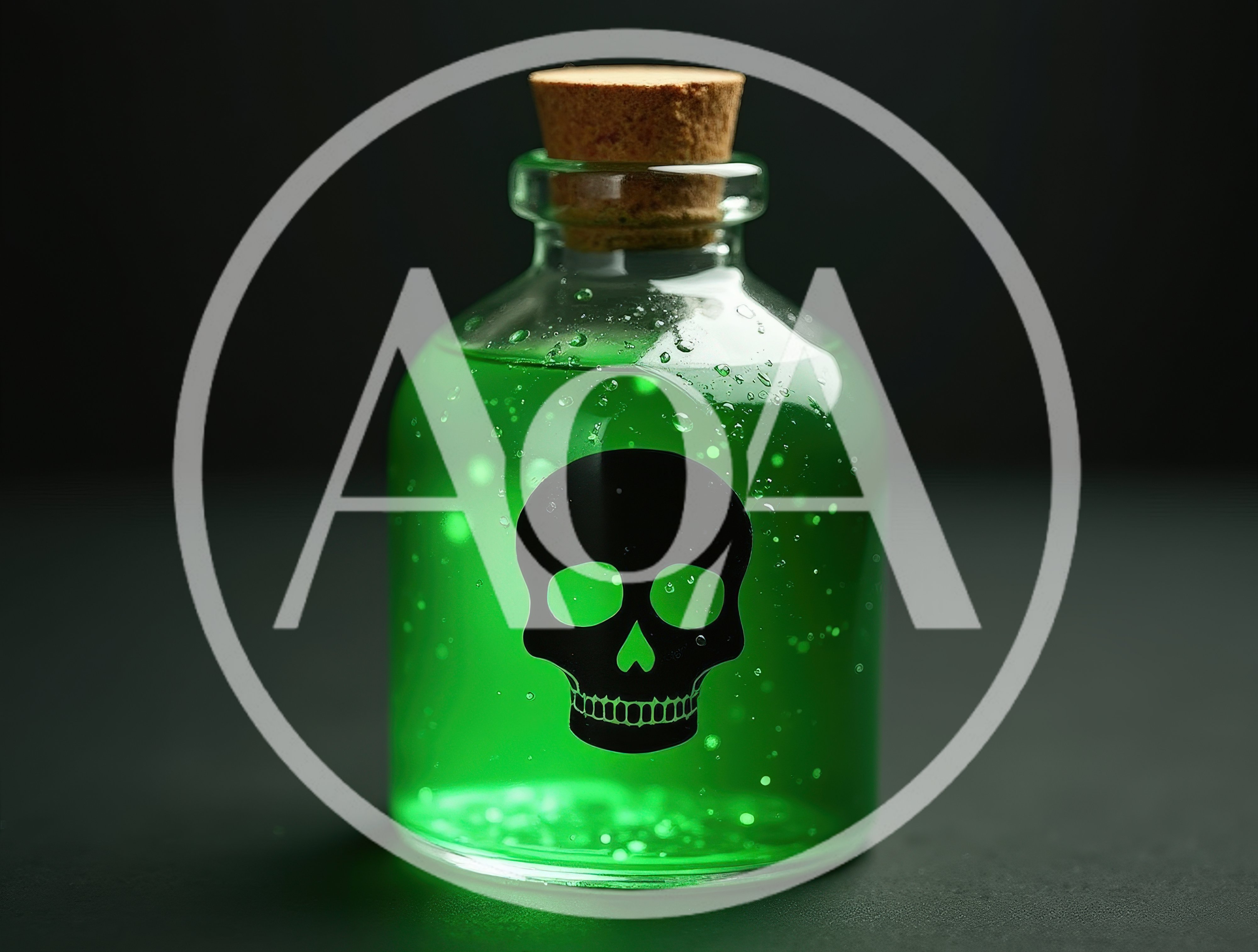Glass Bottle Filled With Glowing Green Poison Liquid