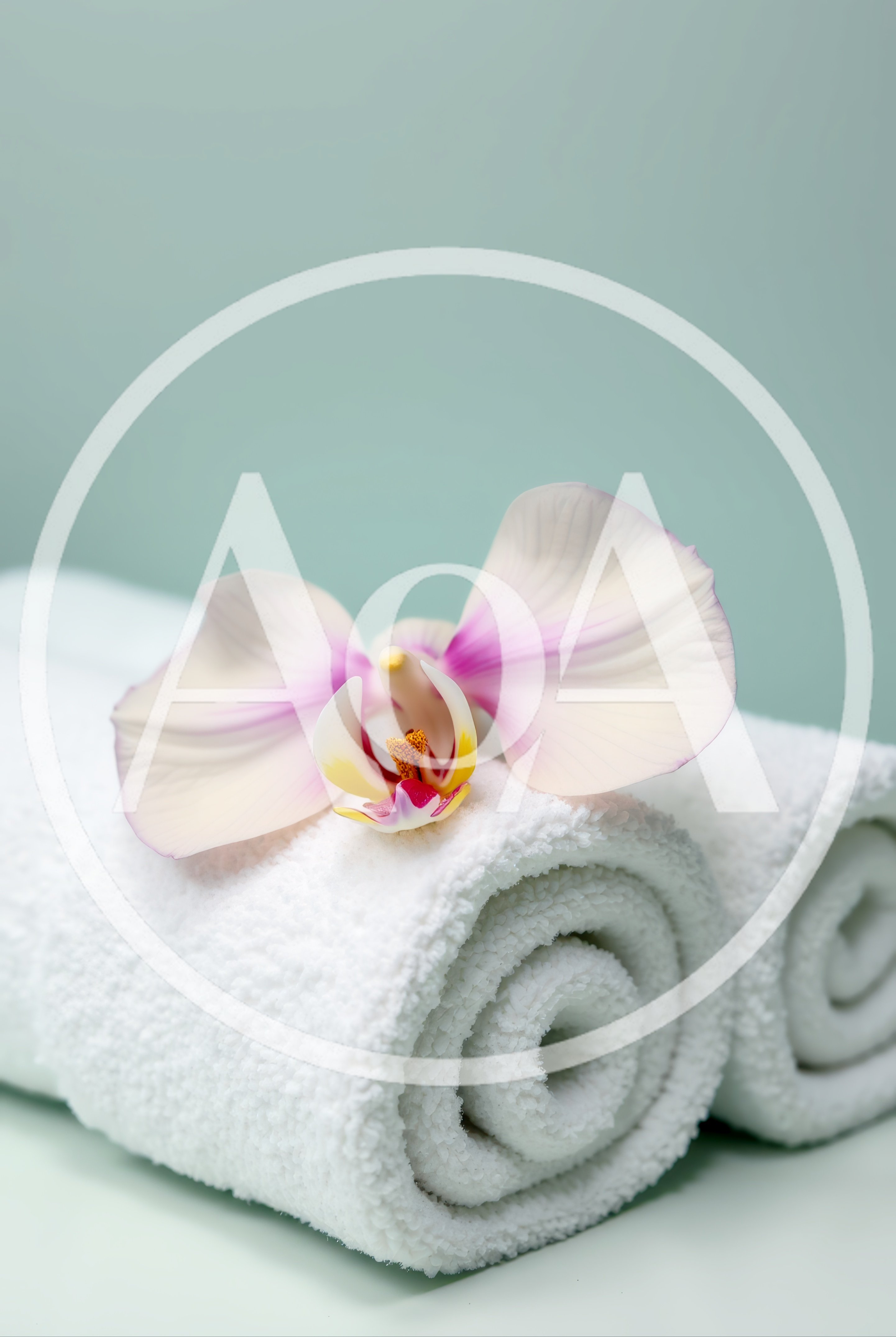 White Orchid Flower Resting On Rolled Spa Towels