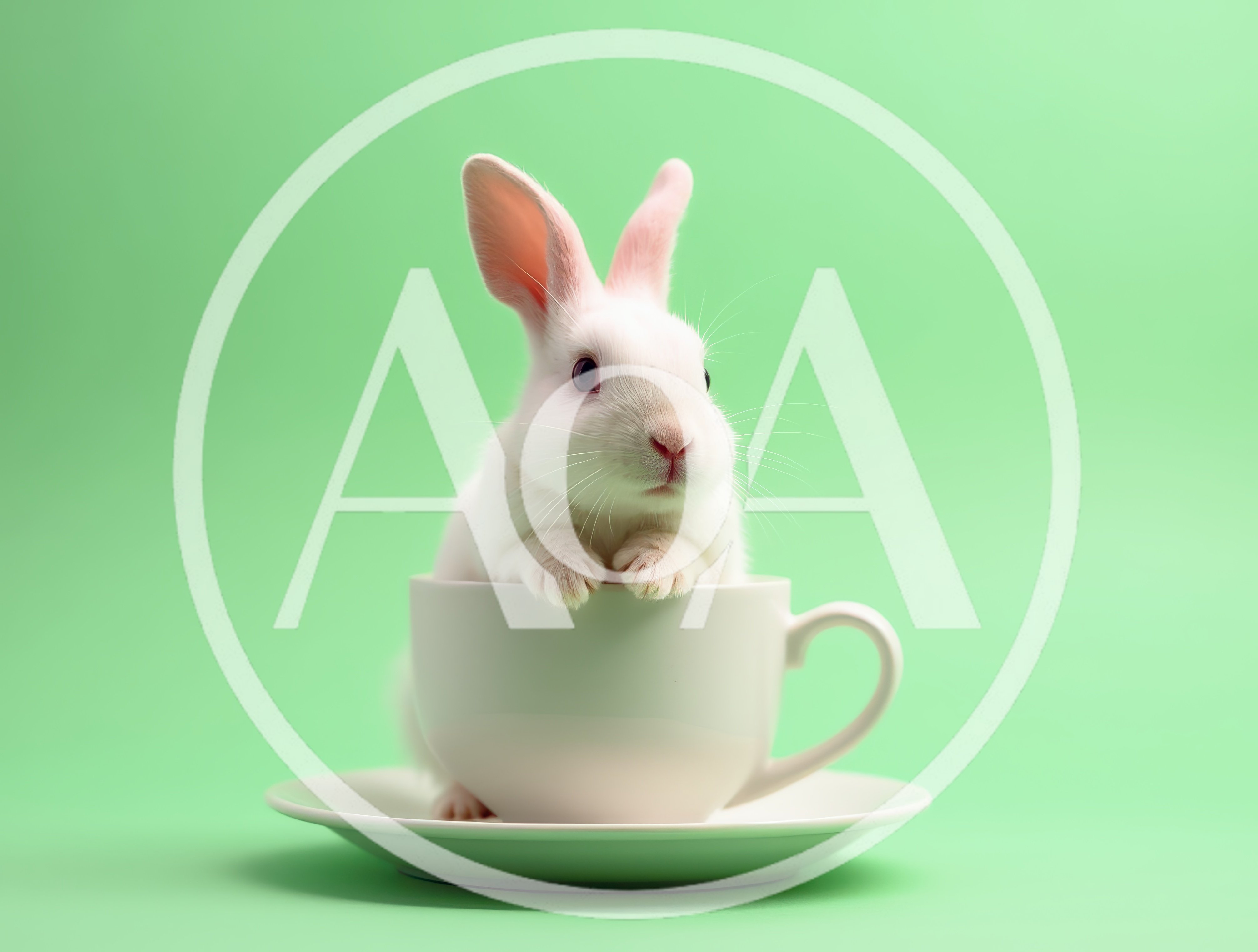 Cute White Rabbit Sitting Inside A Ceramic Teacup