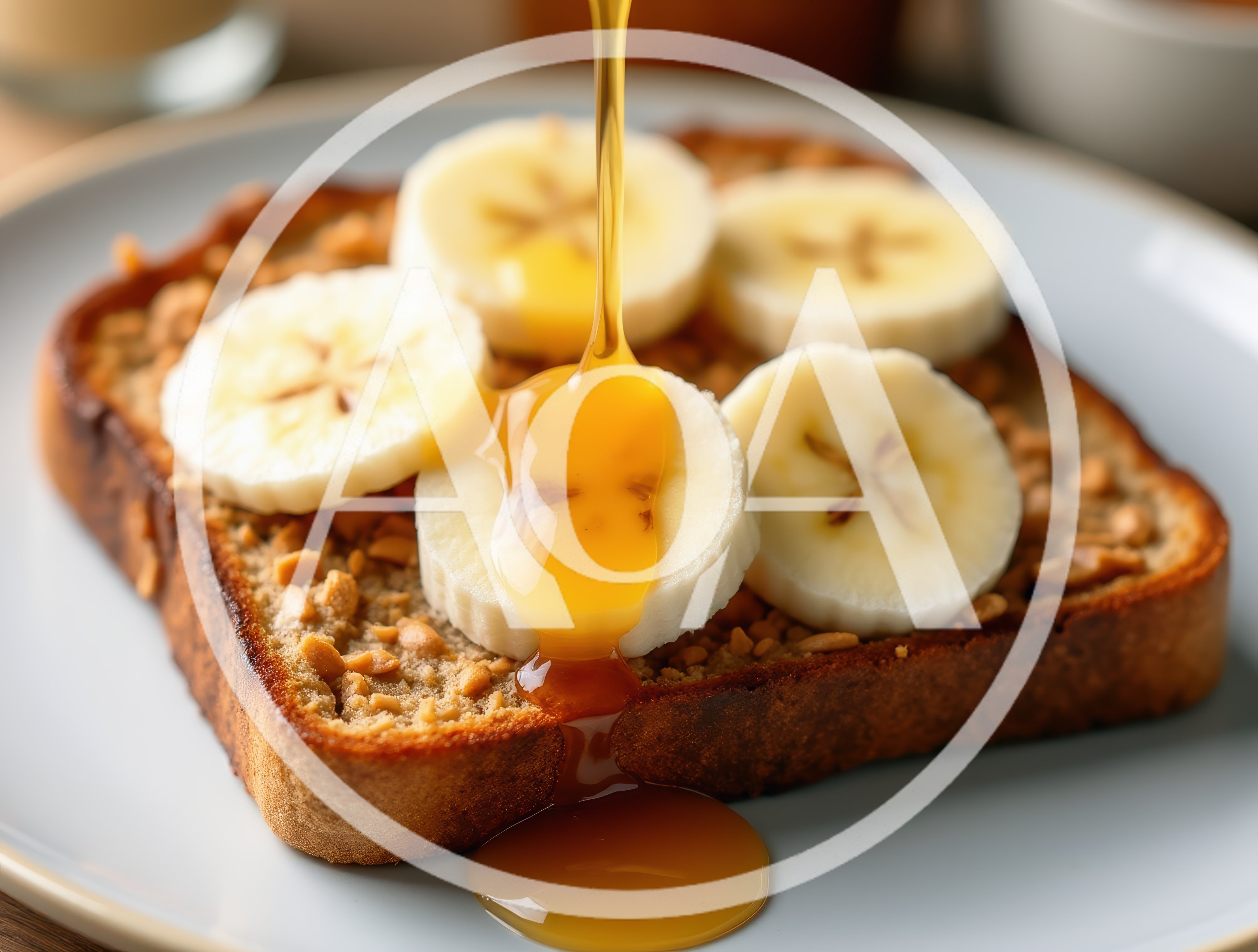 Honey Being Poured Over Banana Peanut Butter Toast