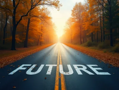 Future Word Painted On An Autumn Forest Road