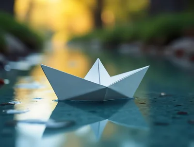 White Paper Boat Floating On A Calm Stream