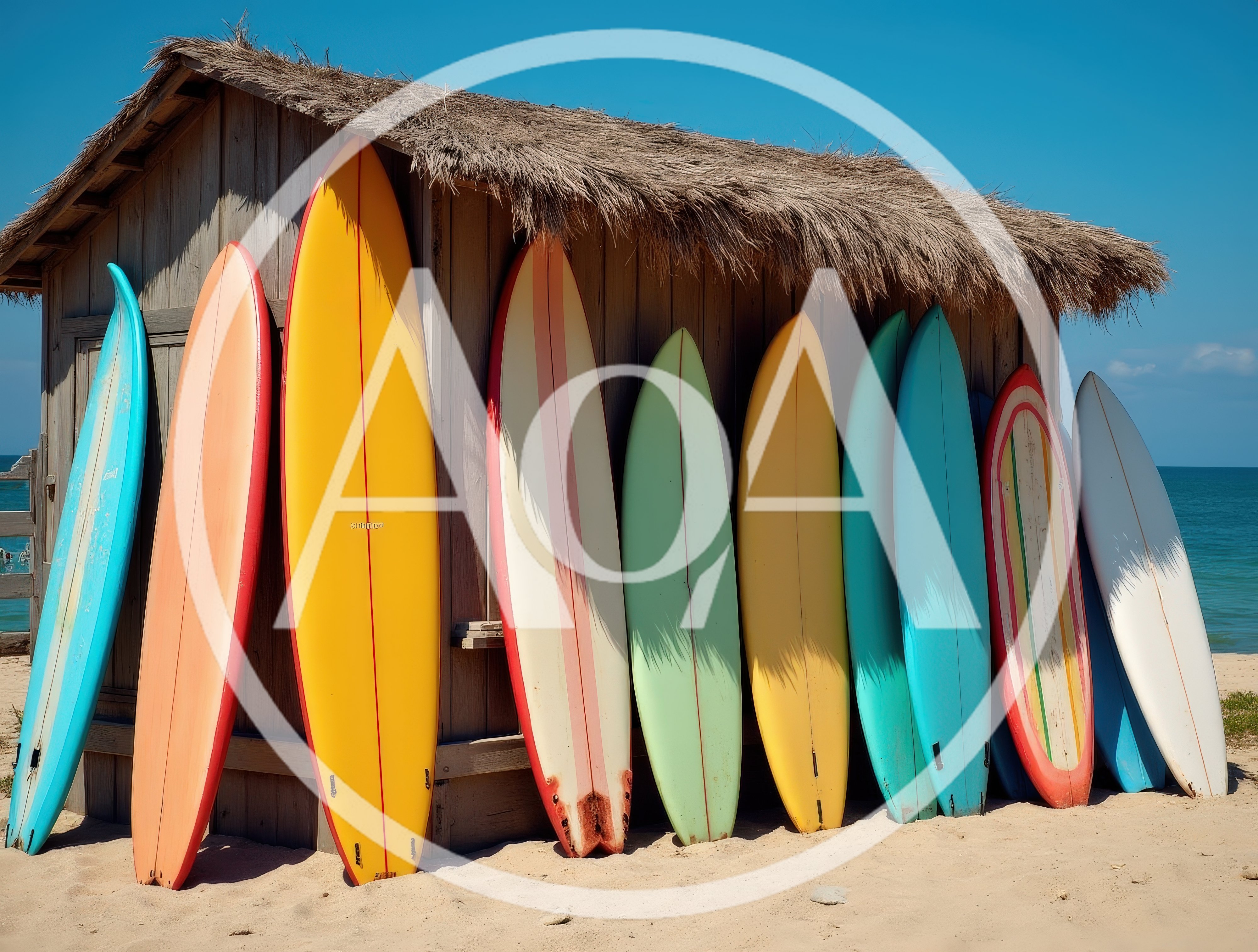 Colorful Surfboards Leaning Against A Beach Hut