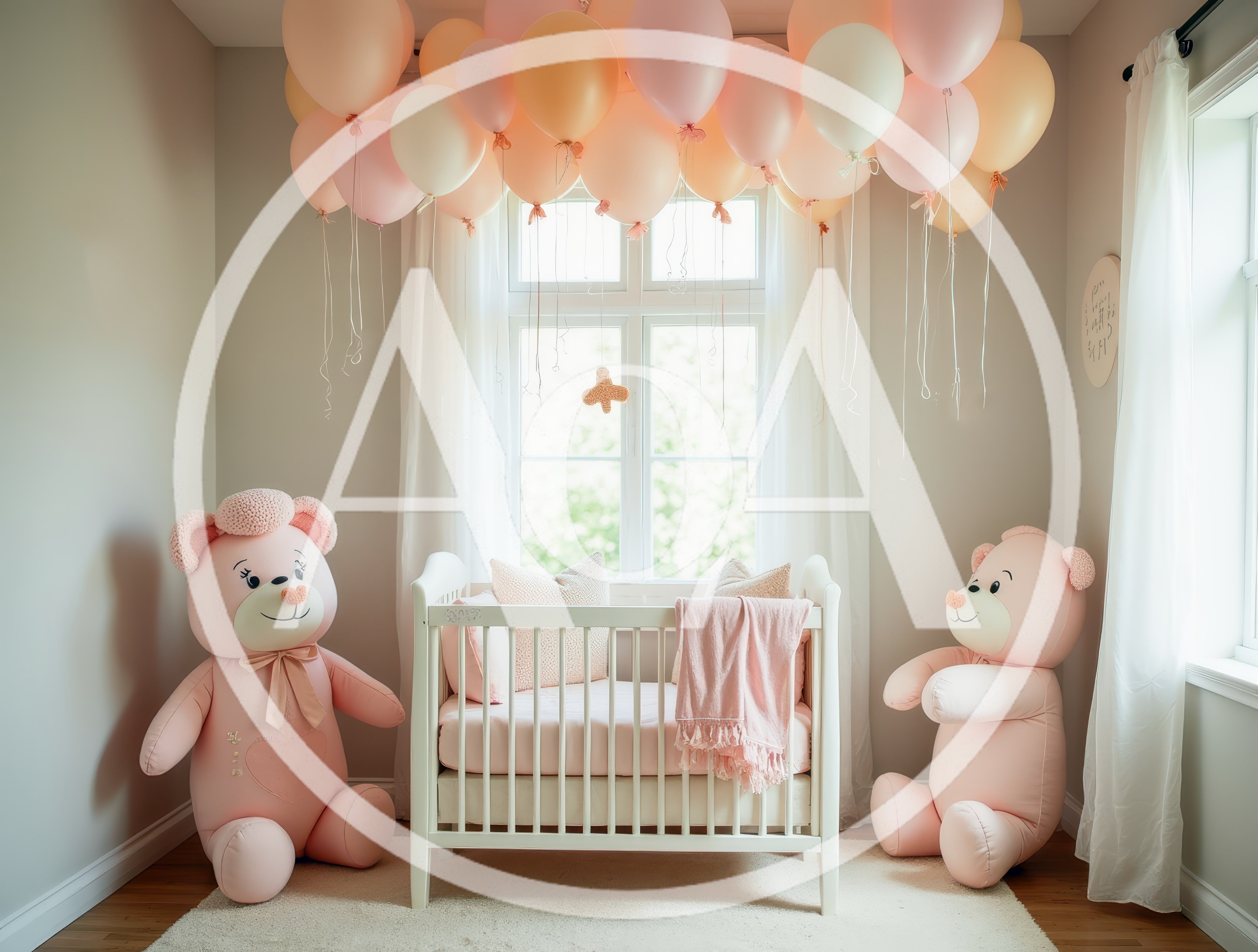 Nursery Room With Pink Teddy Bears And Balloons