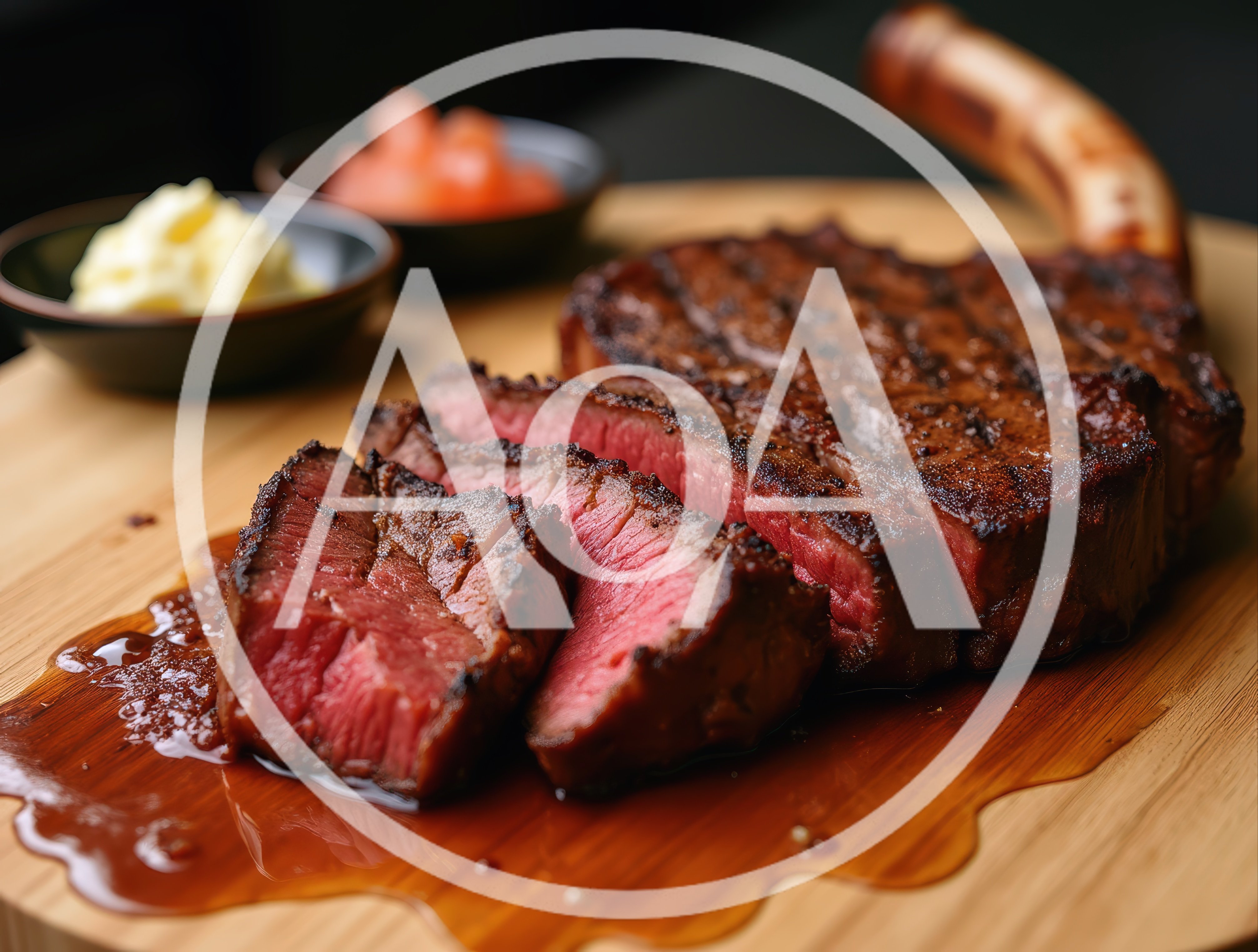 Sliced Tomahawk Steak Served On A Wooden Board