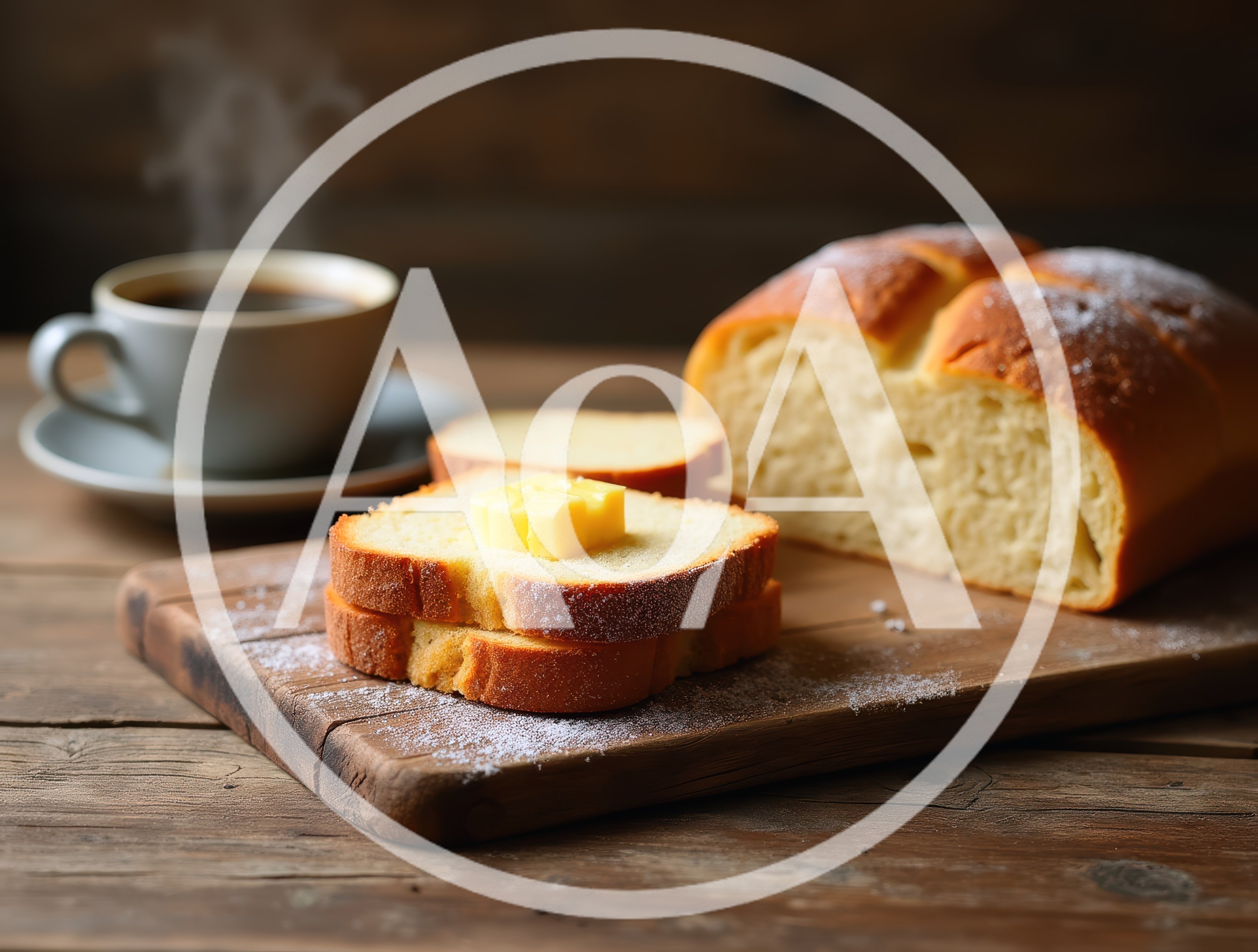 Freshly Baked Bread With Butter And Coffee