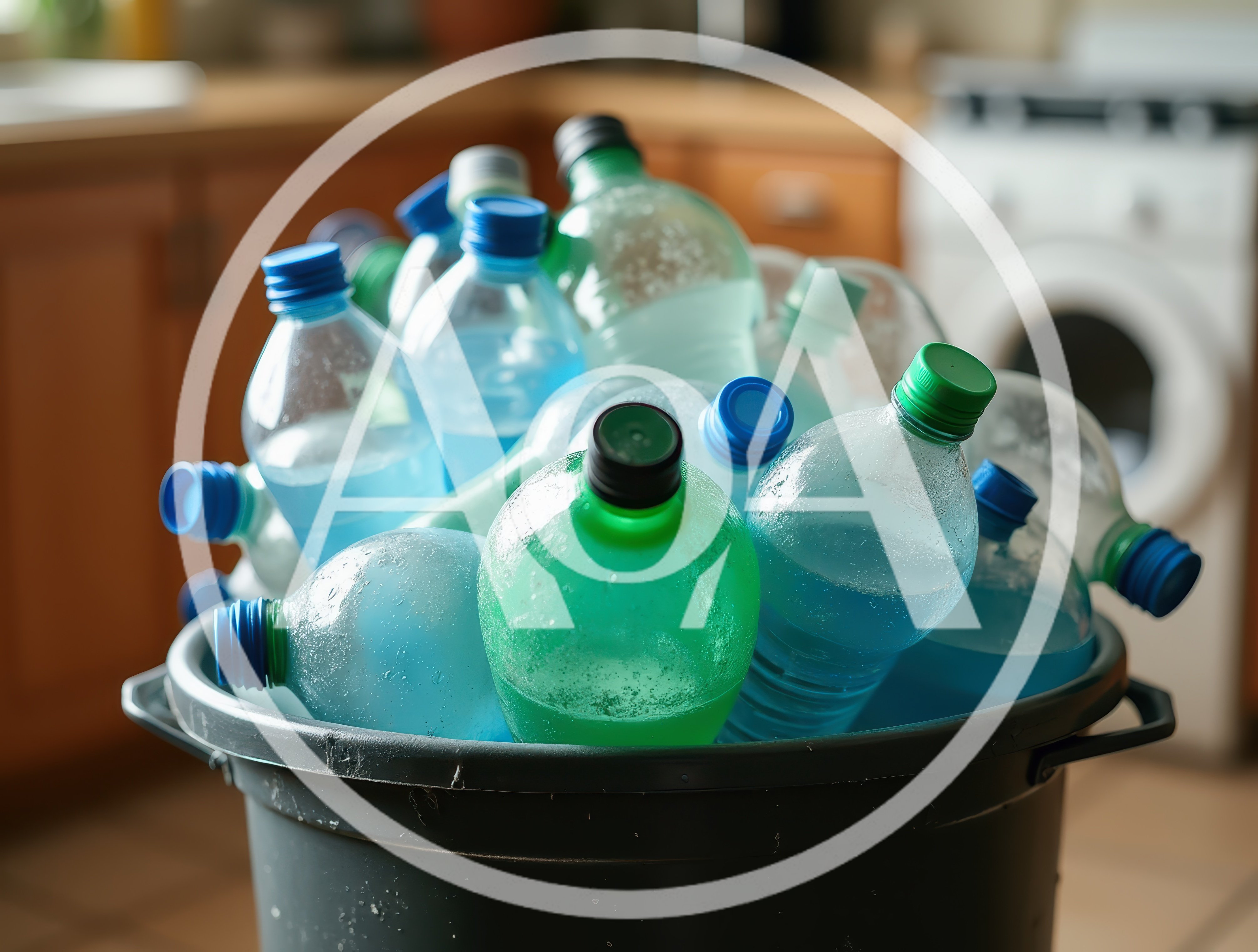 Plastic Bottles Filled With Blue Liquid In A Bucket