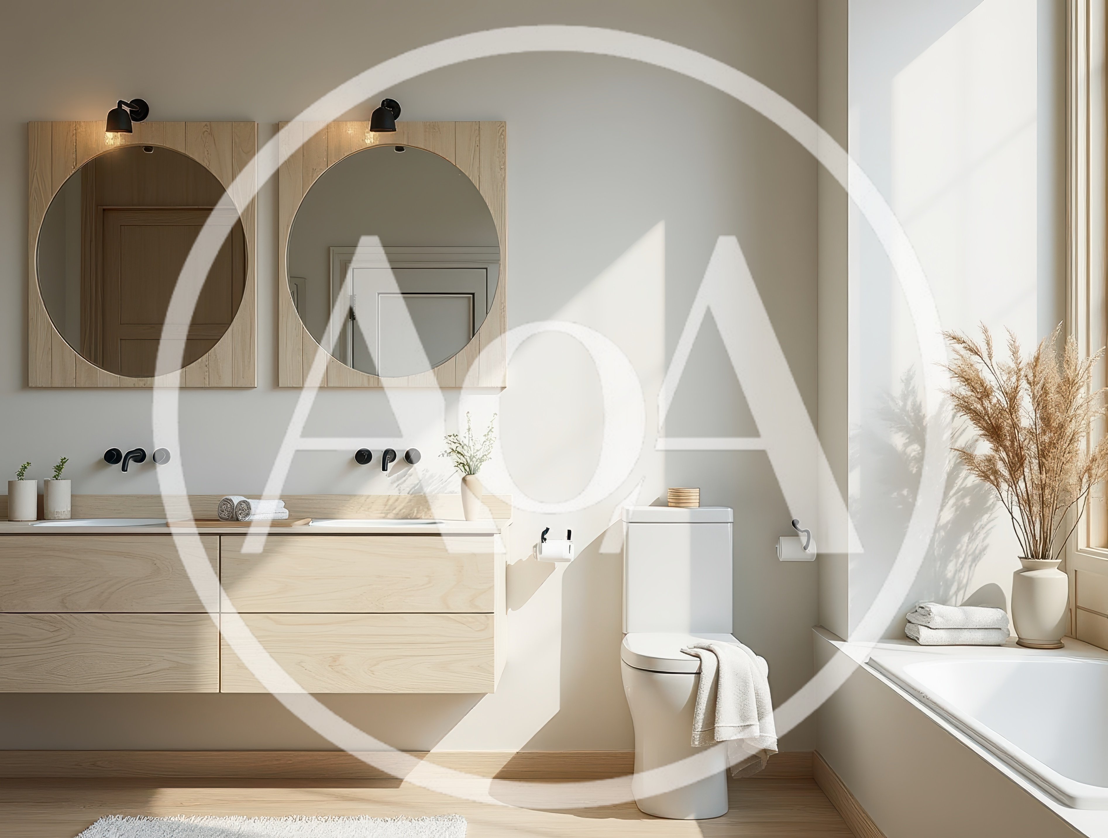 Modern Minimalist Bathroom Interior With Wooden Vanity