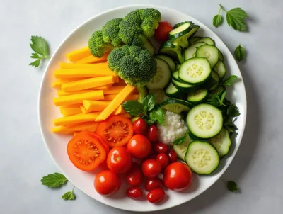 Fresh Vegetable Platter With Broccoli Cucumber And Tomatoes