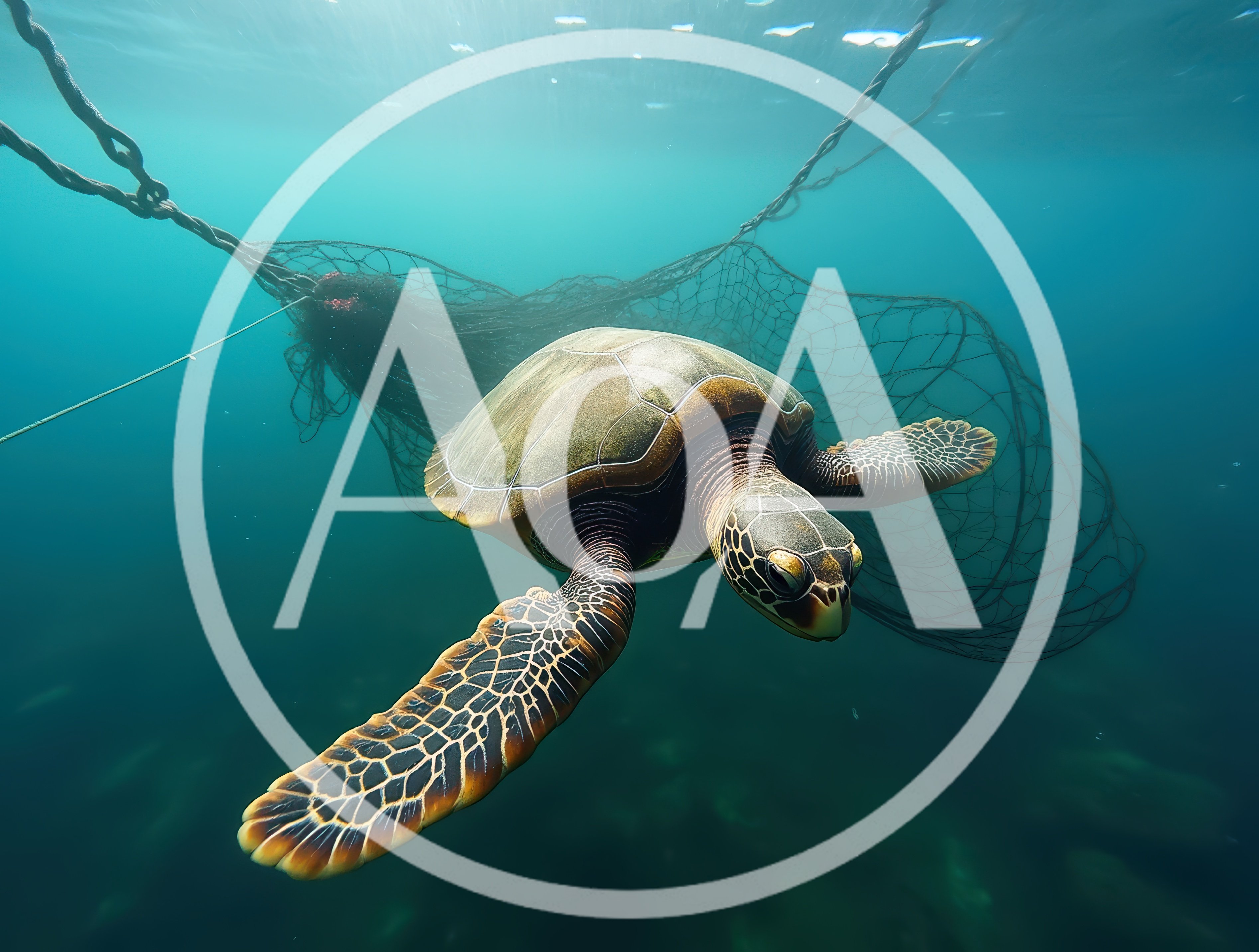 Sea Turtle Trapped in Abandoned Fishing Net