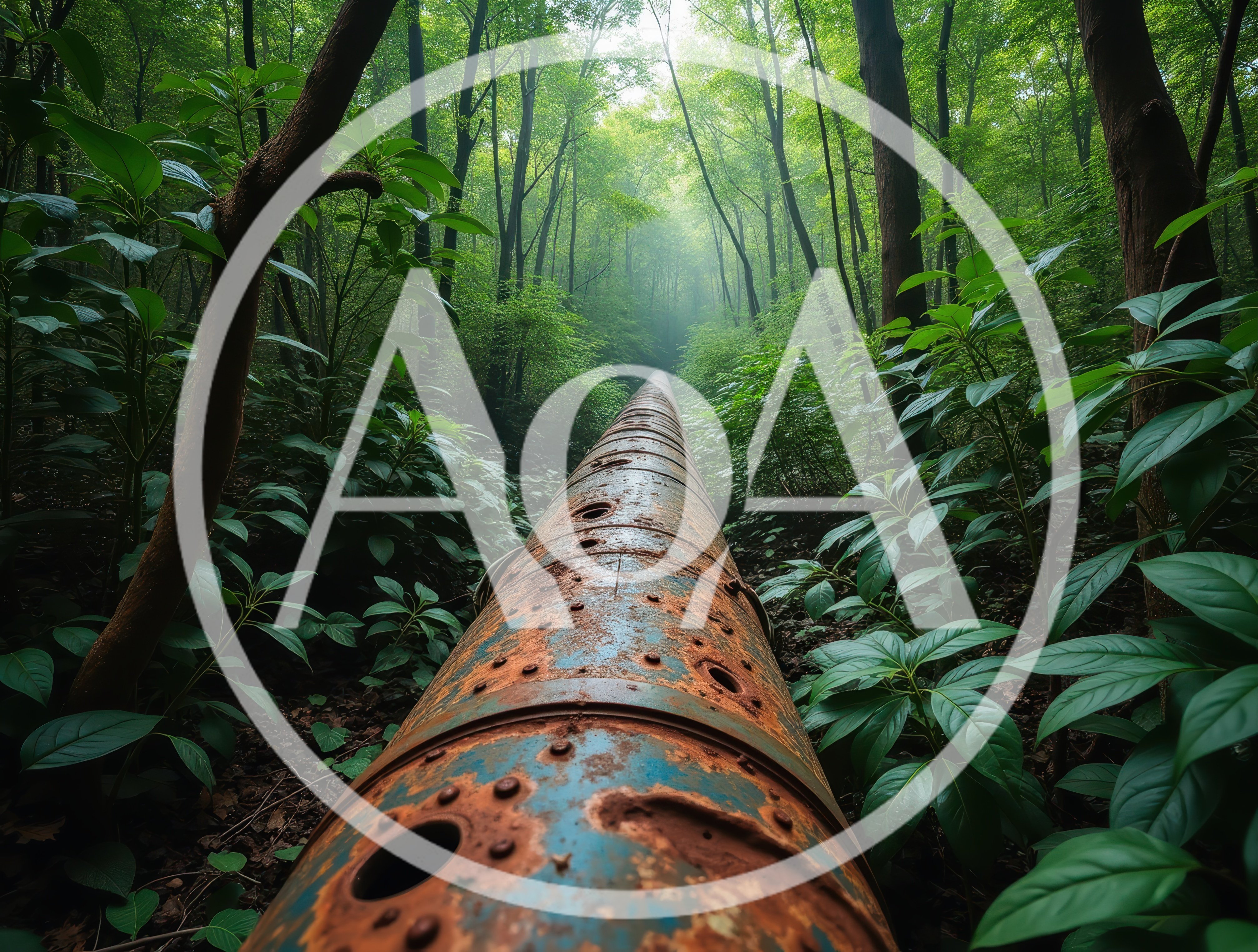 Rusty Industrial Pipeline Through A Lush Green Forest