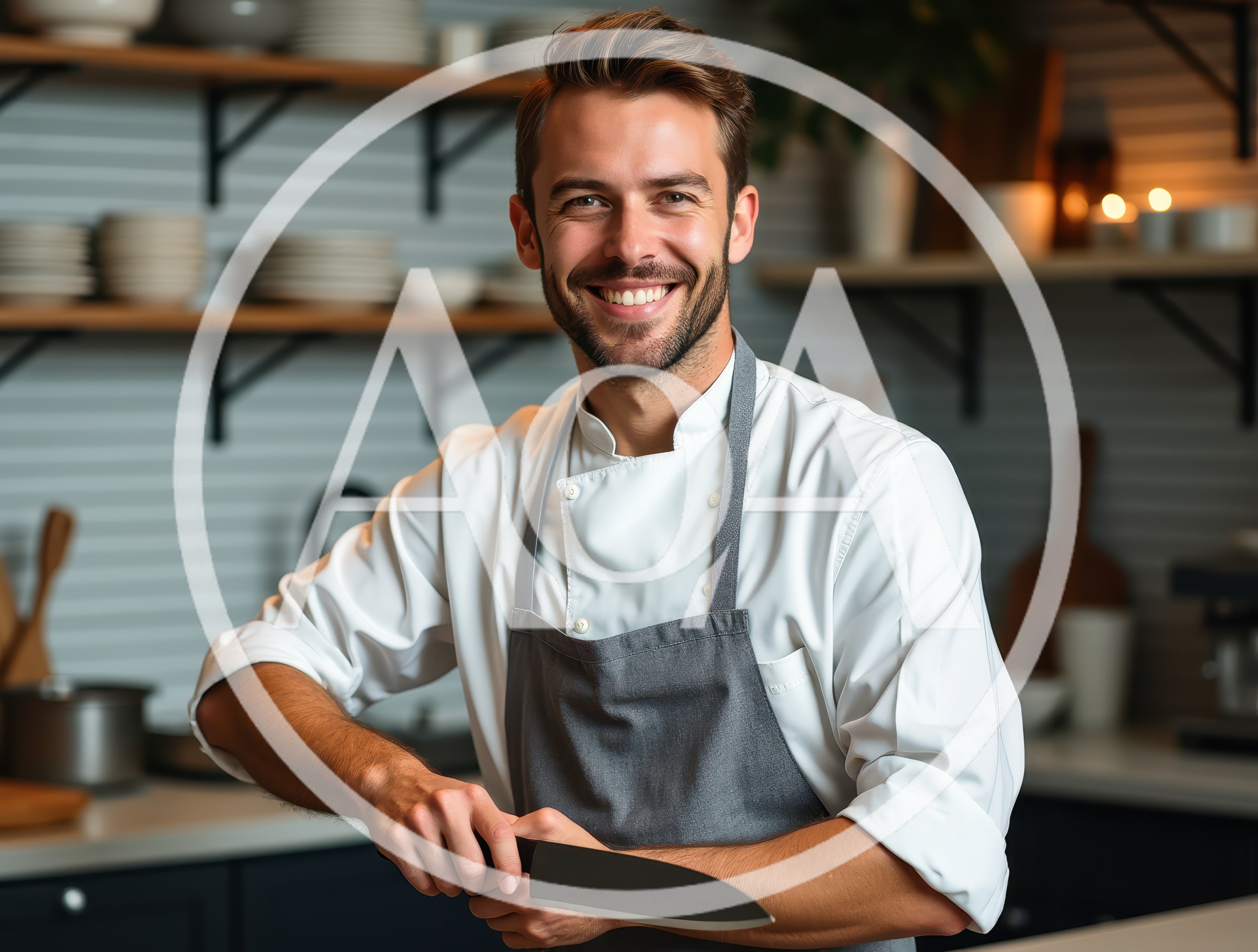 Professional Chef Holding A Kitchen Knife In A Restaurant Kitchen