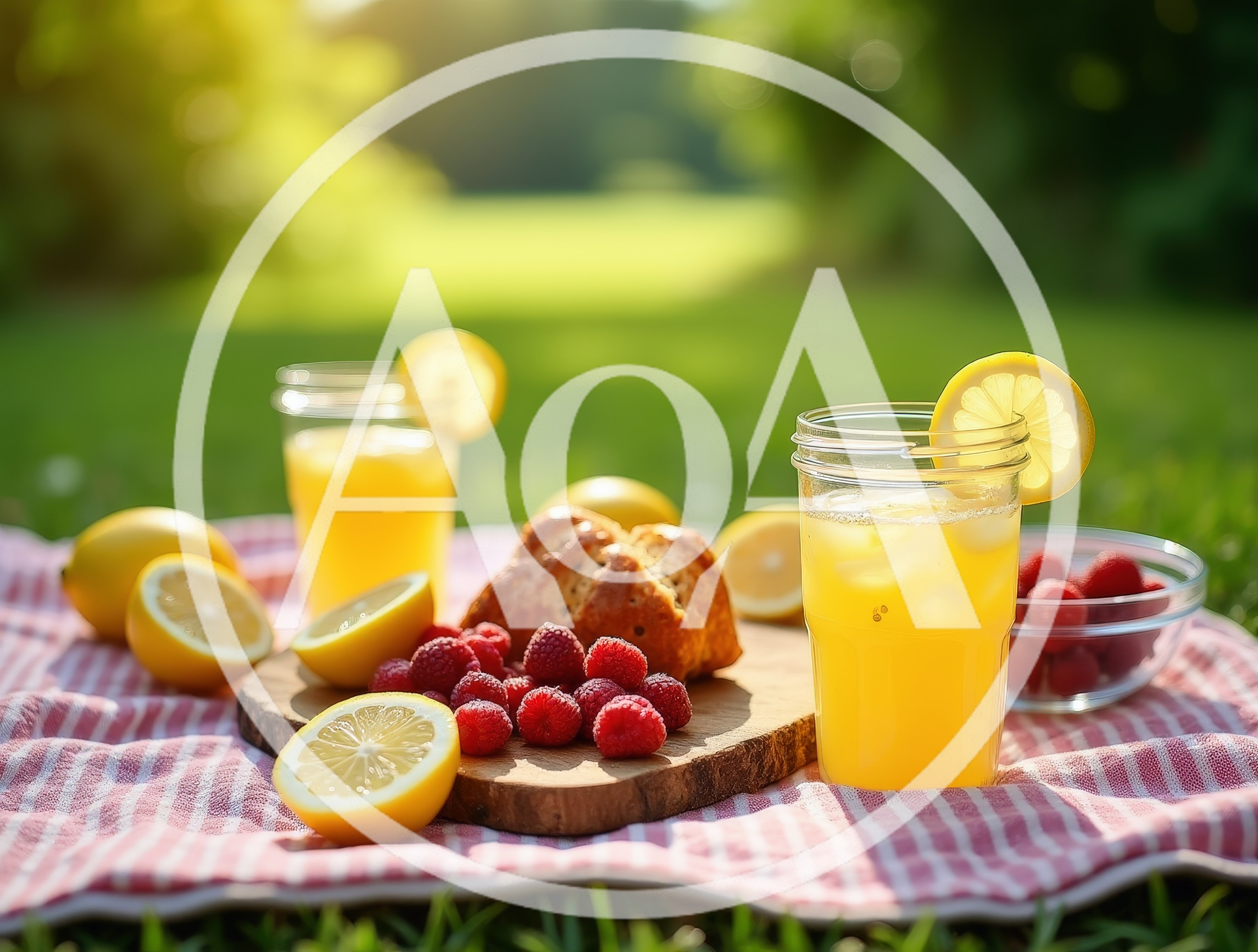 Summer Picnic With Lemonade And Fresh Raspberries