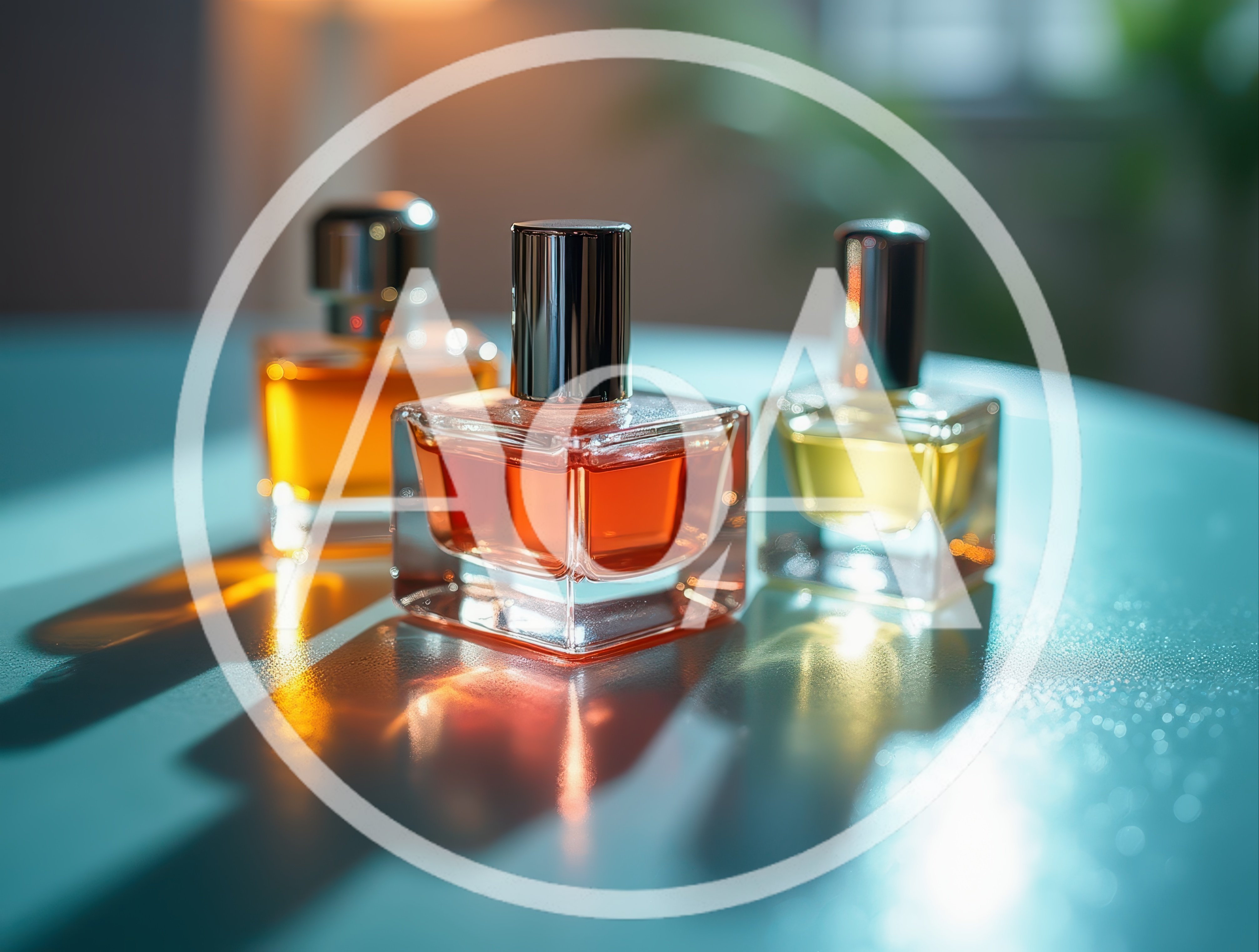 Three Glass Perfume Bottles On A Table