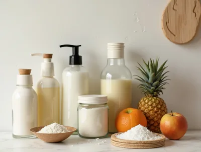 Natural Skincare Products With Fresh Fruit And Ingredients
