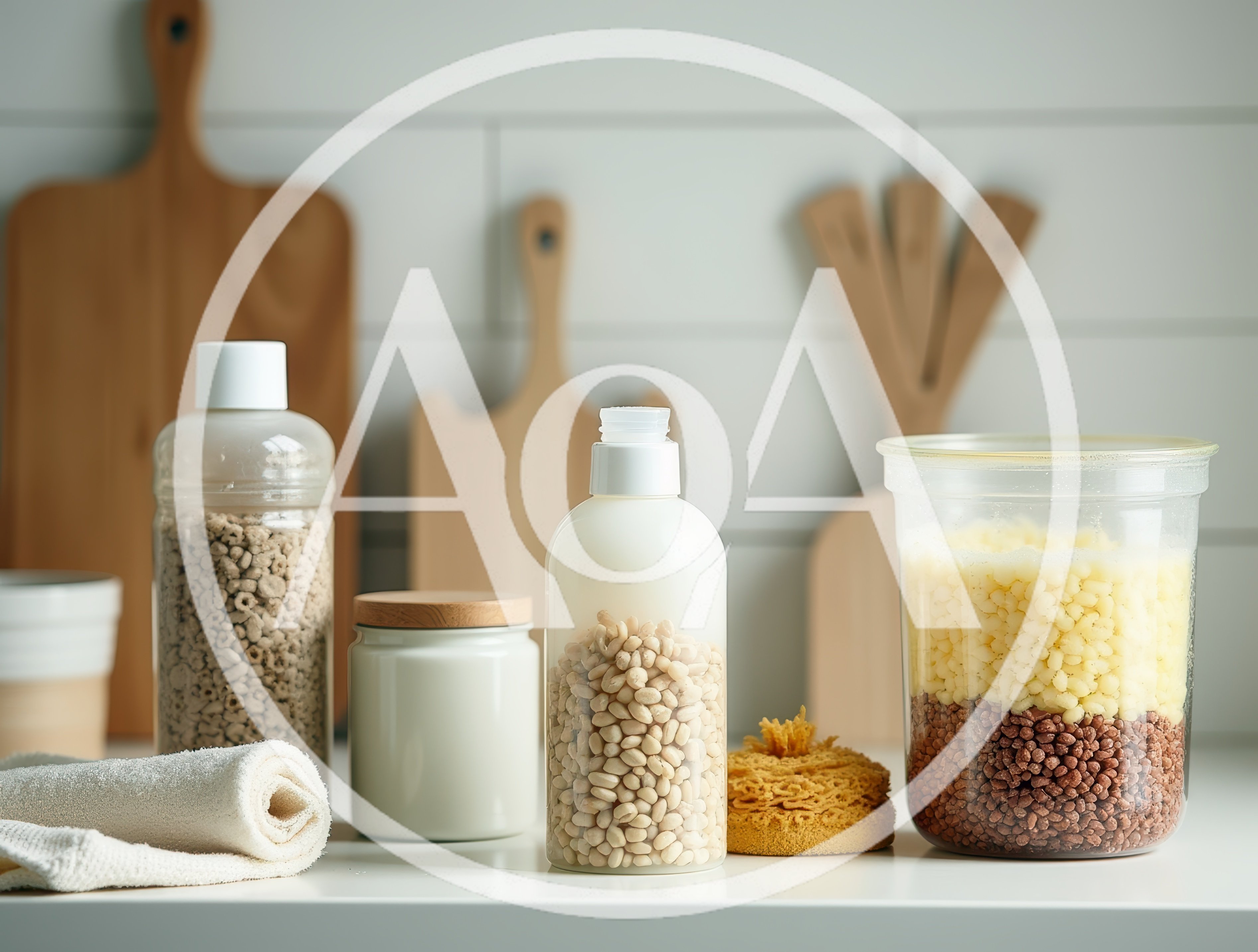 Kitchen Countertop With Food Storage Containers And Utensils