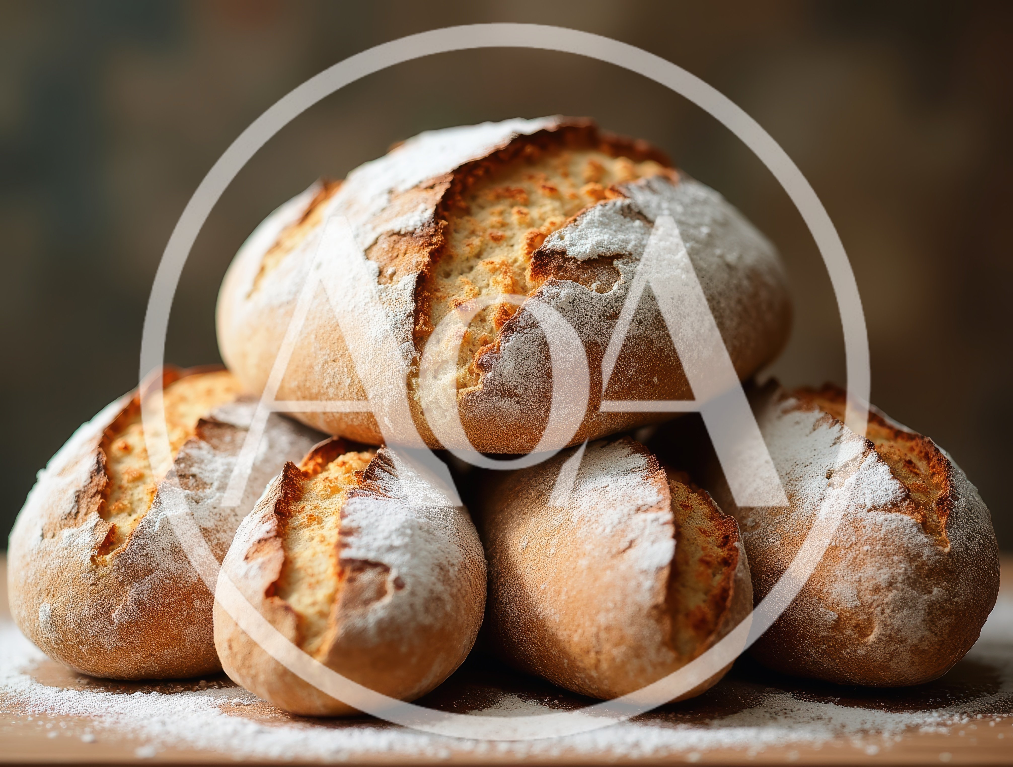Freshly Baked Artisan Bread Loaves On Wooden Surface