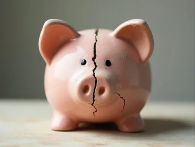Cracked Pink Ceramic Piggy Bank
