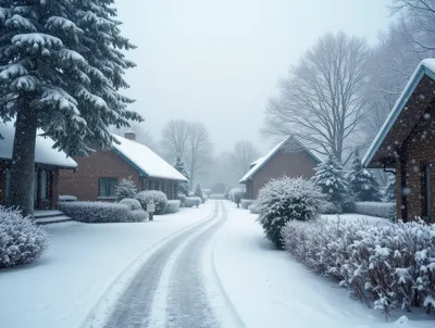 Snow Covered Suburban Houses On A Winter Day