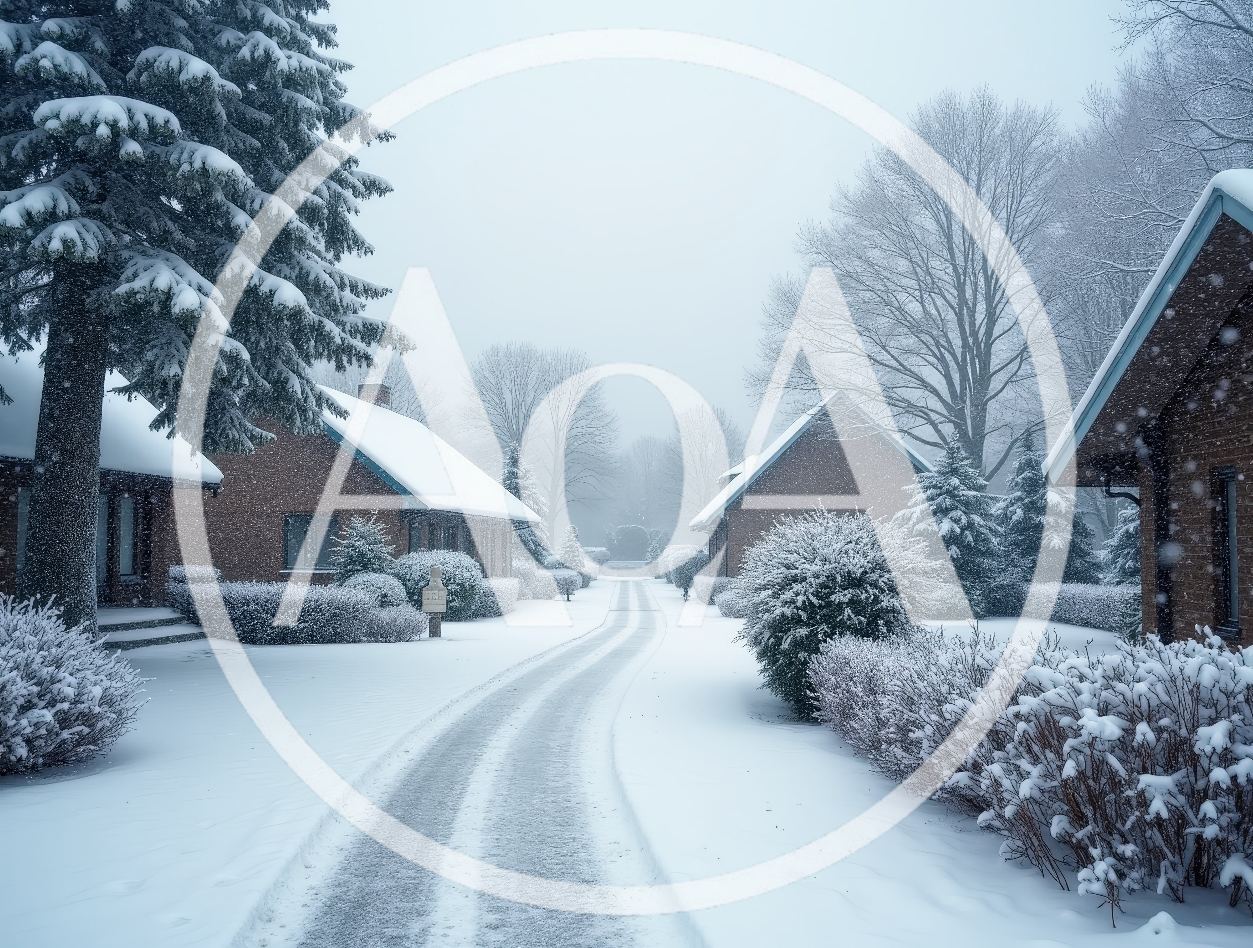 Snow Covered Suburban Houses On A Winter Day