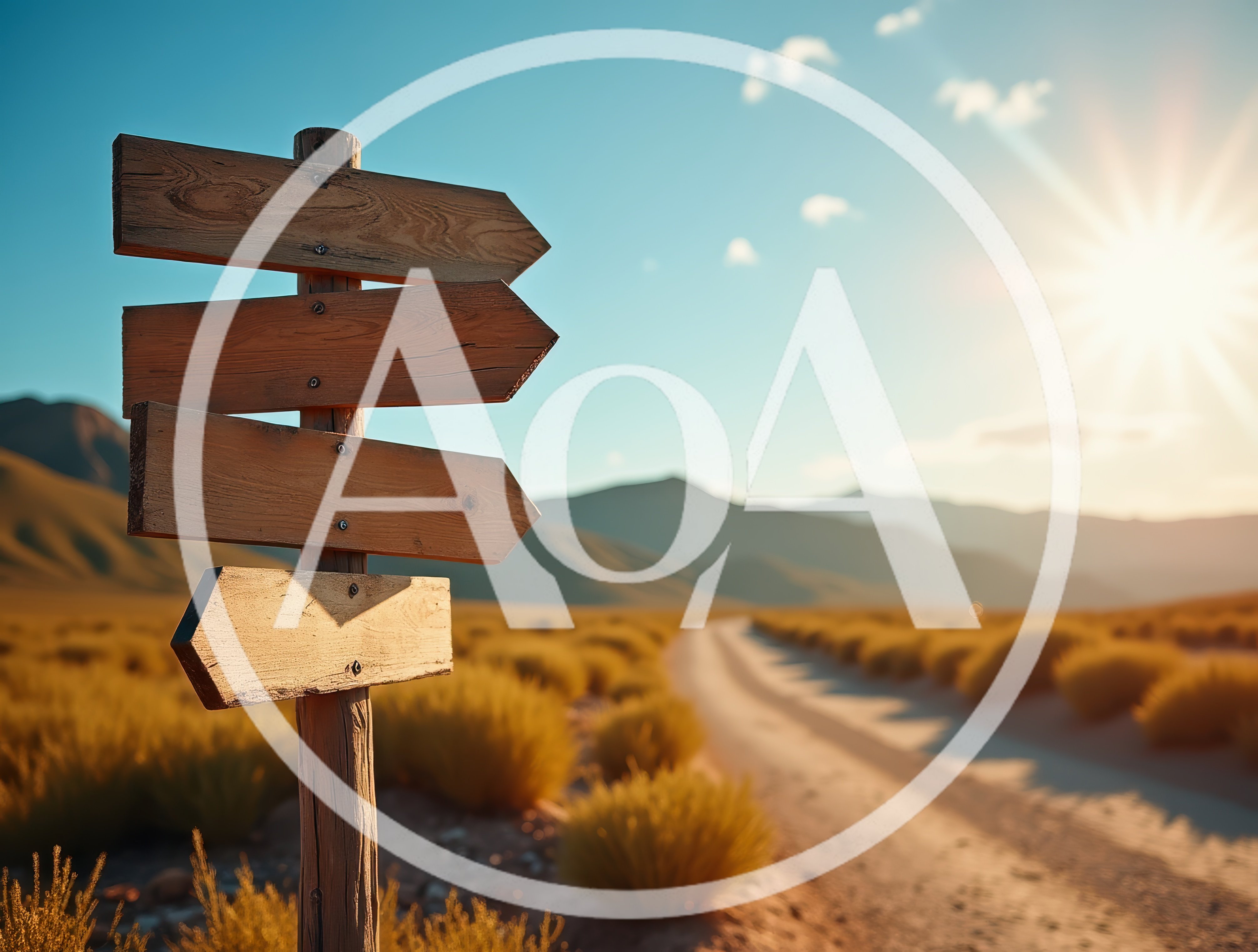 Wooden Directional Signpost on a Desert Road