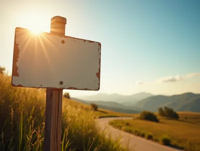 Blank Road Sign In A Scenic Mountain Landscape