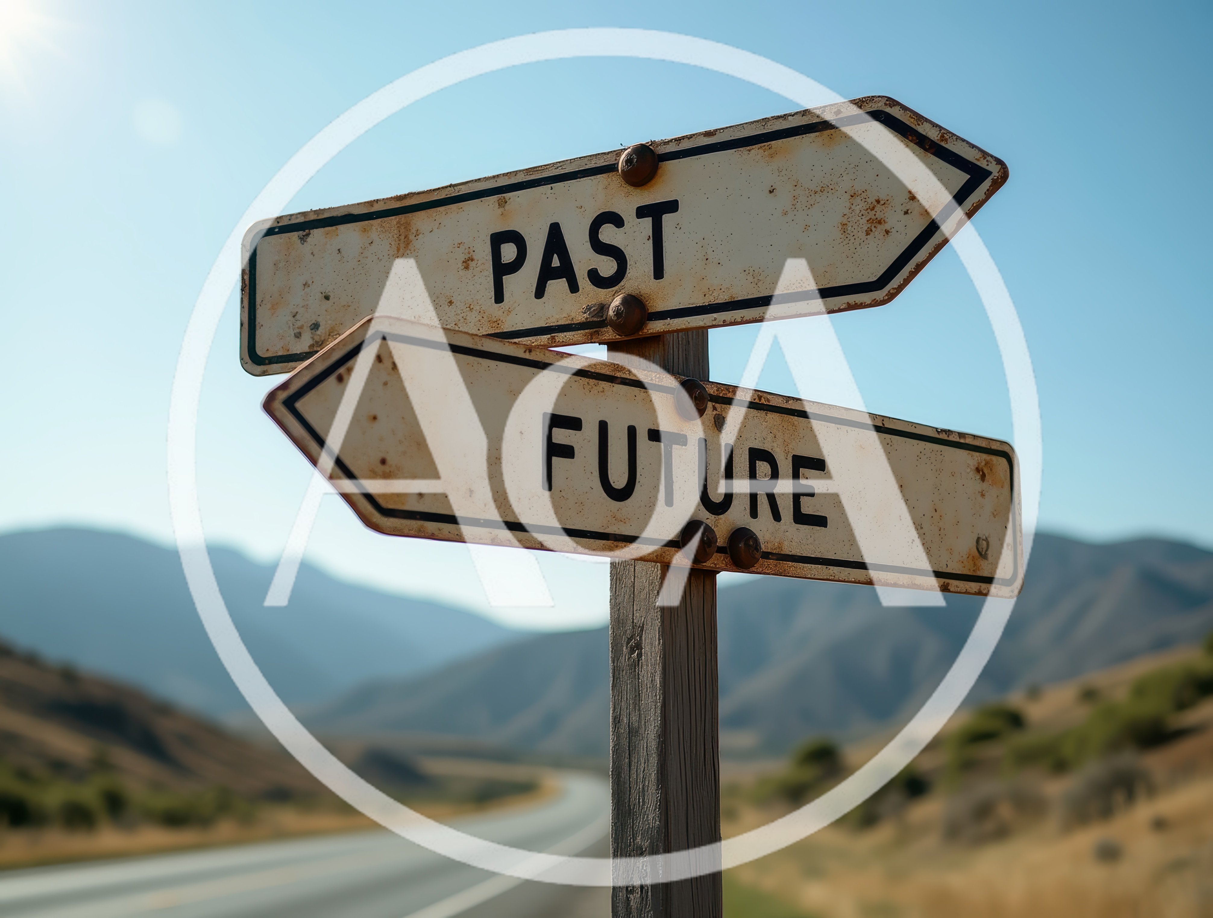 Weathered Road Sign Pointing Toward Past And Future
