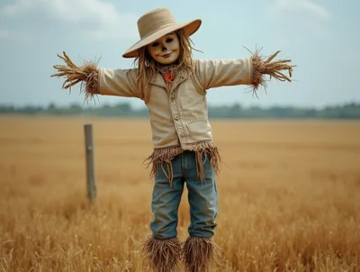 Scarecrow Standing In A Golden Wheat Field