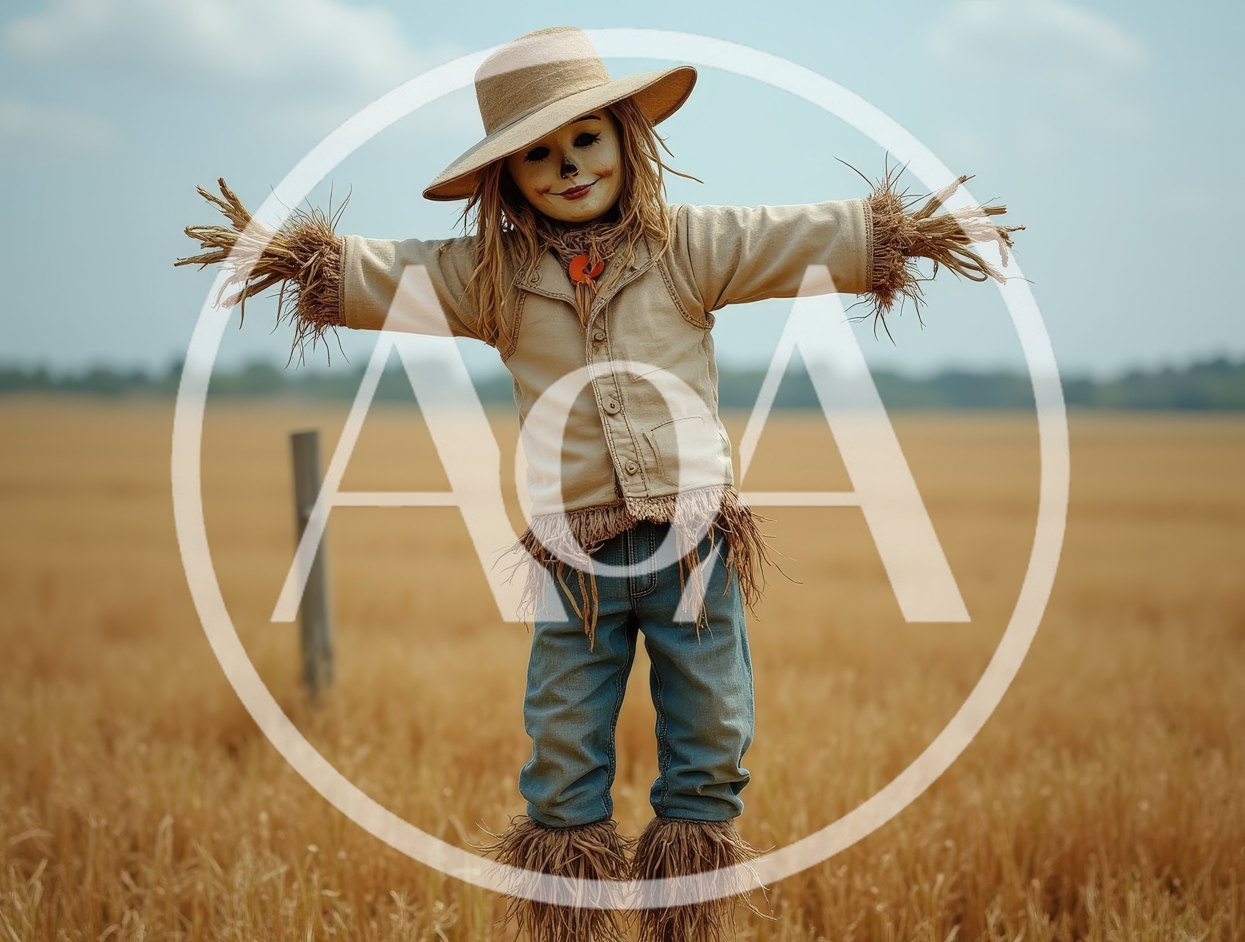 Scarecrow Standing In A Golden Wheat Field