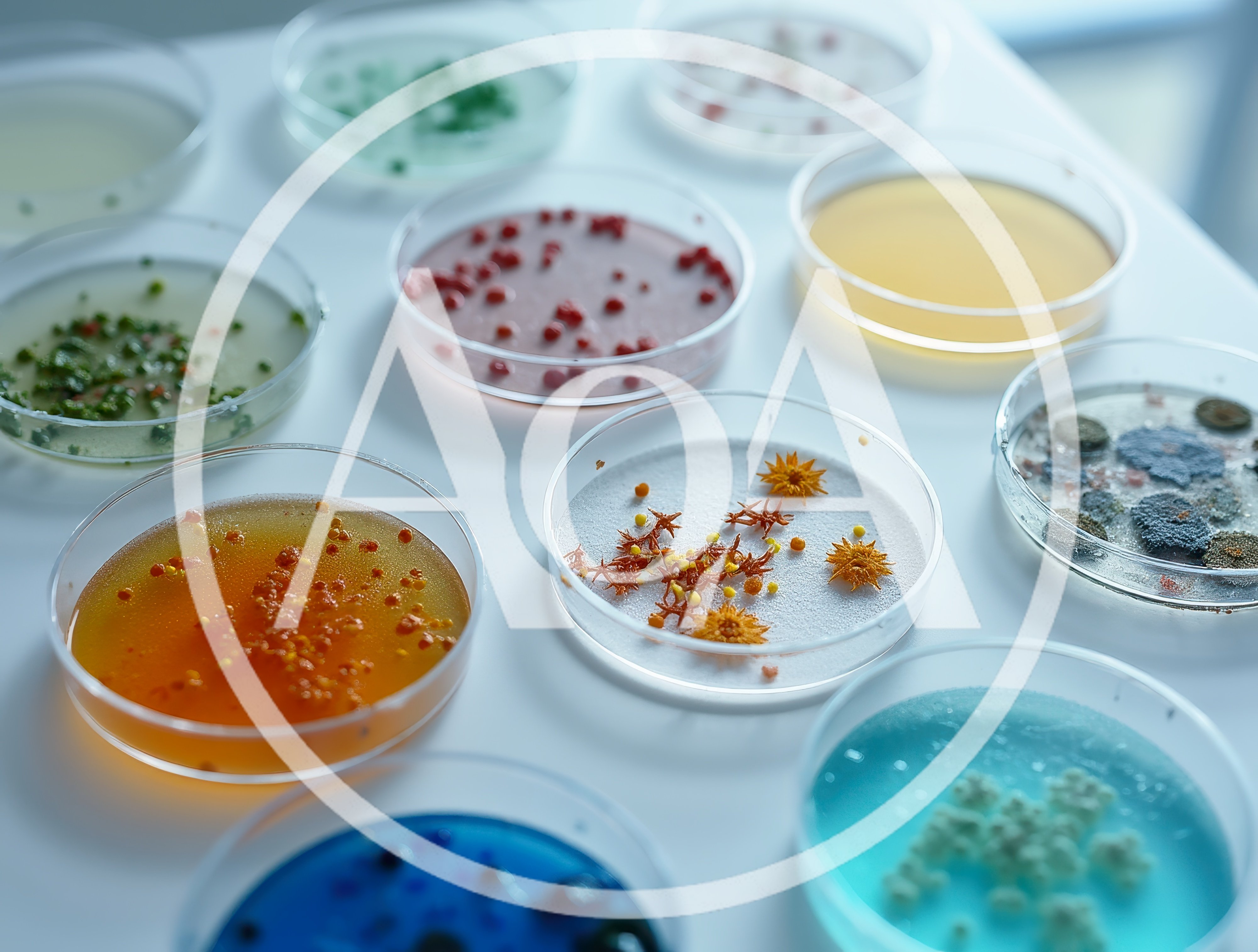 Laboratory Petri Dishes With Various Microbial Cultures