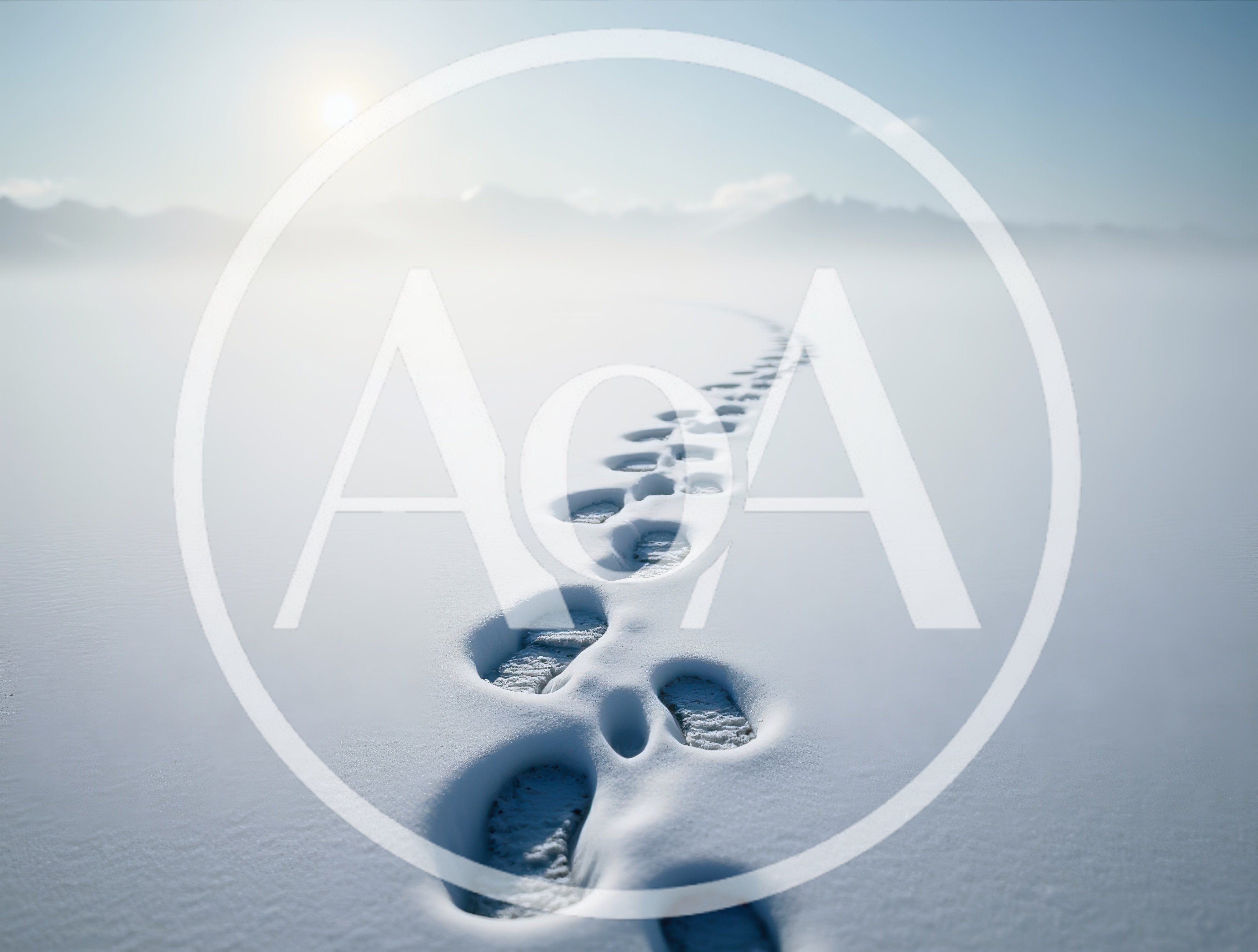 Footprints Leading Into A Misty Snowy Landscape