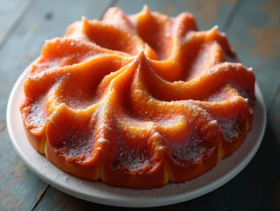 Bundt Cake With Powdered Sugar On A Plate
