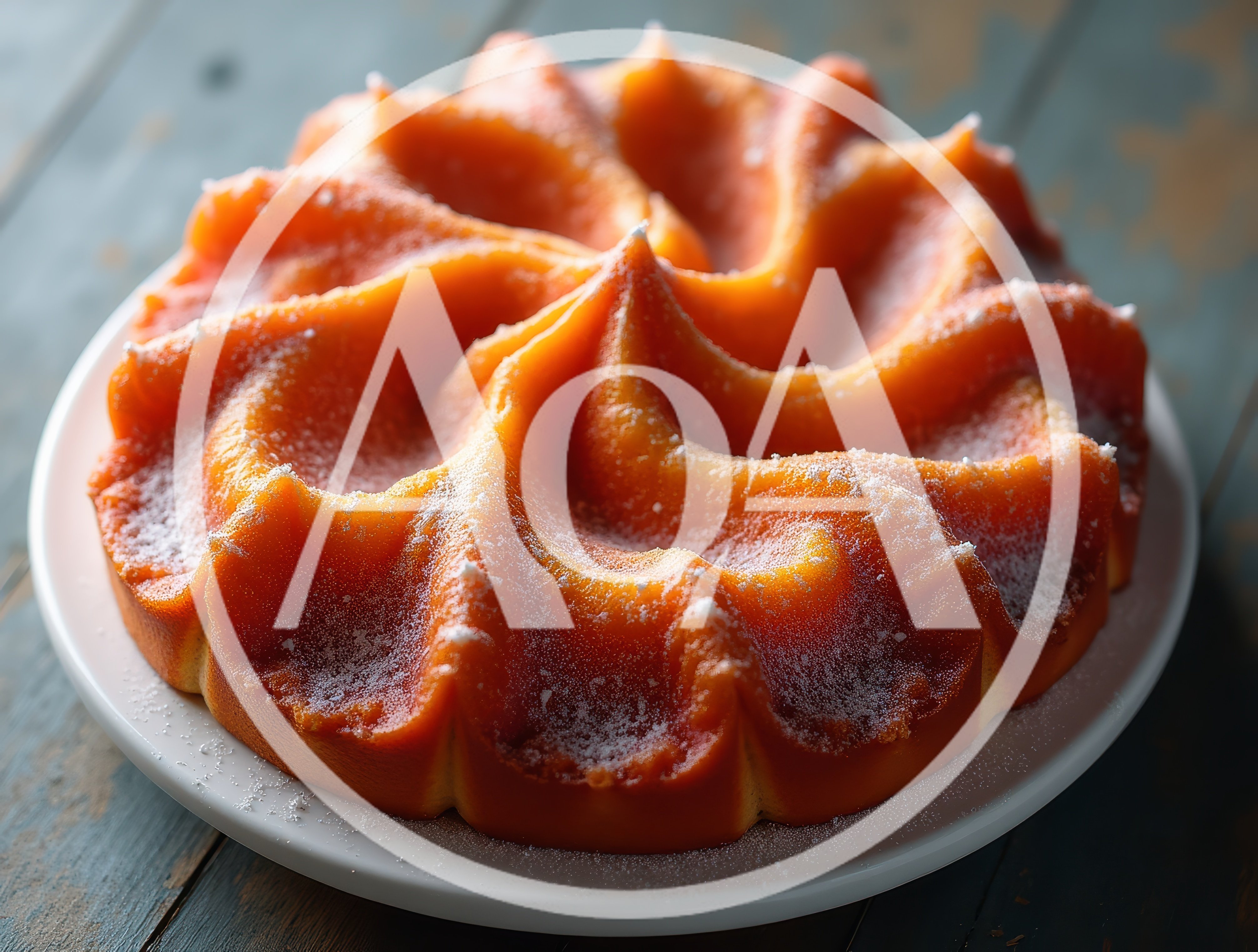 Bundt Cake With Powdered Sugar On A Plate