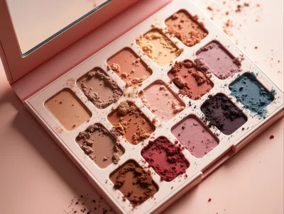 Open Eyeshadow Palette With Crumbled Pigments