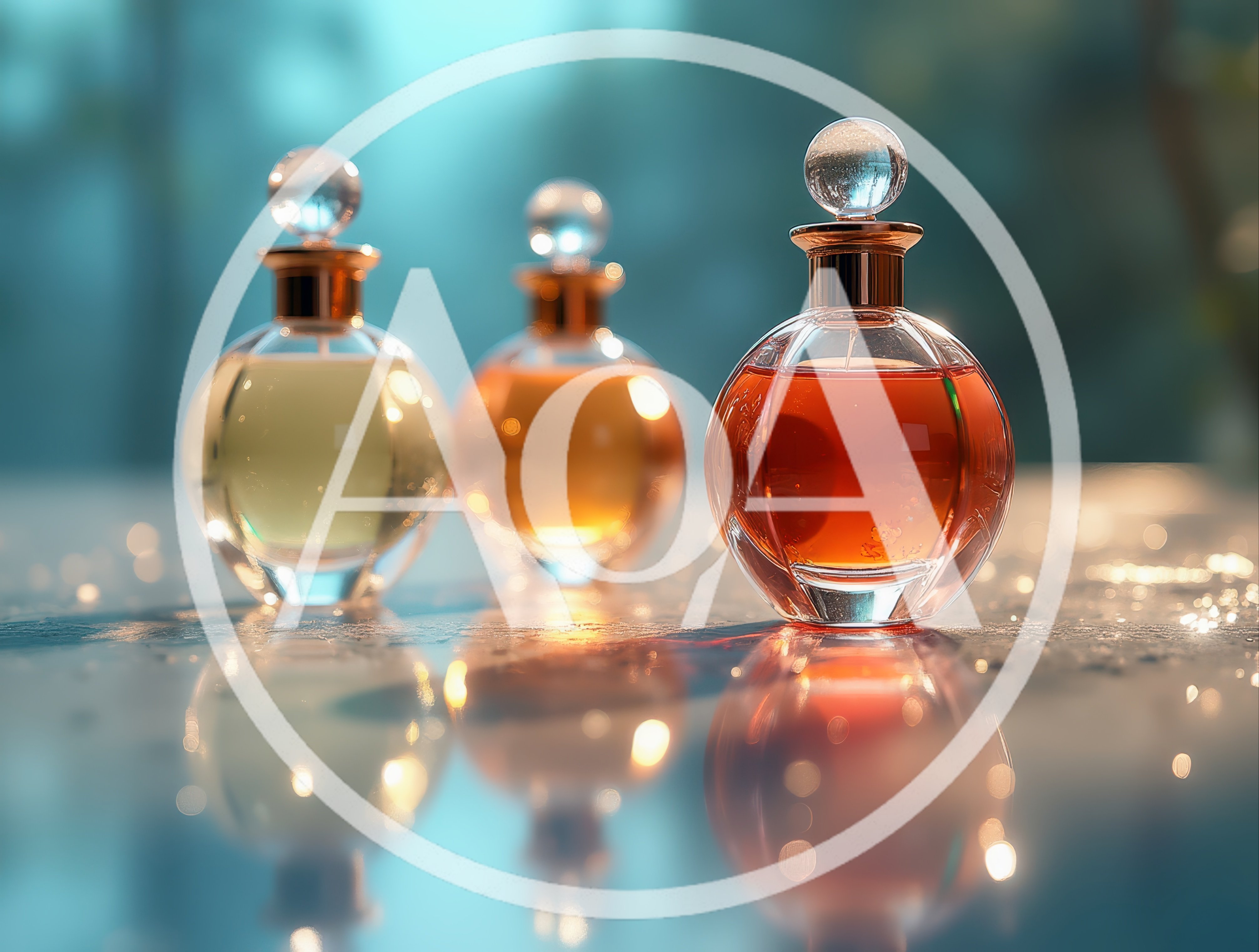 Three Elegant Perfume Bottles On A Reflective Surface