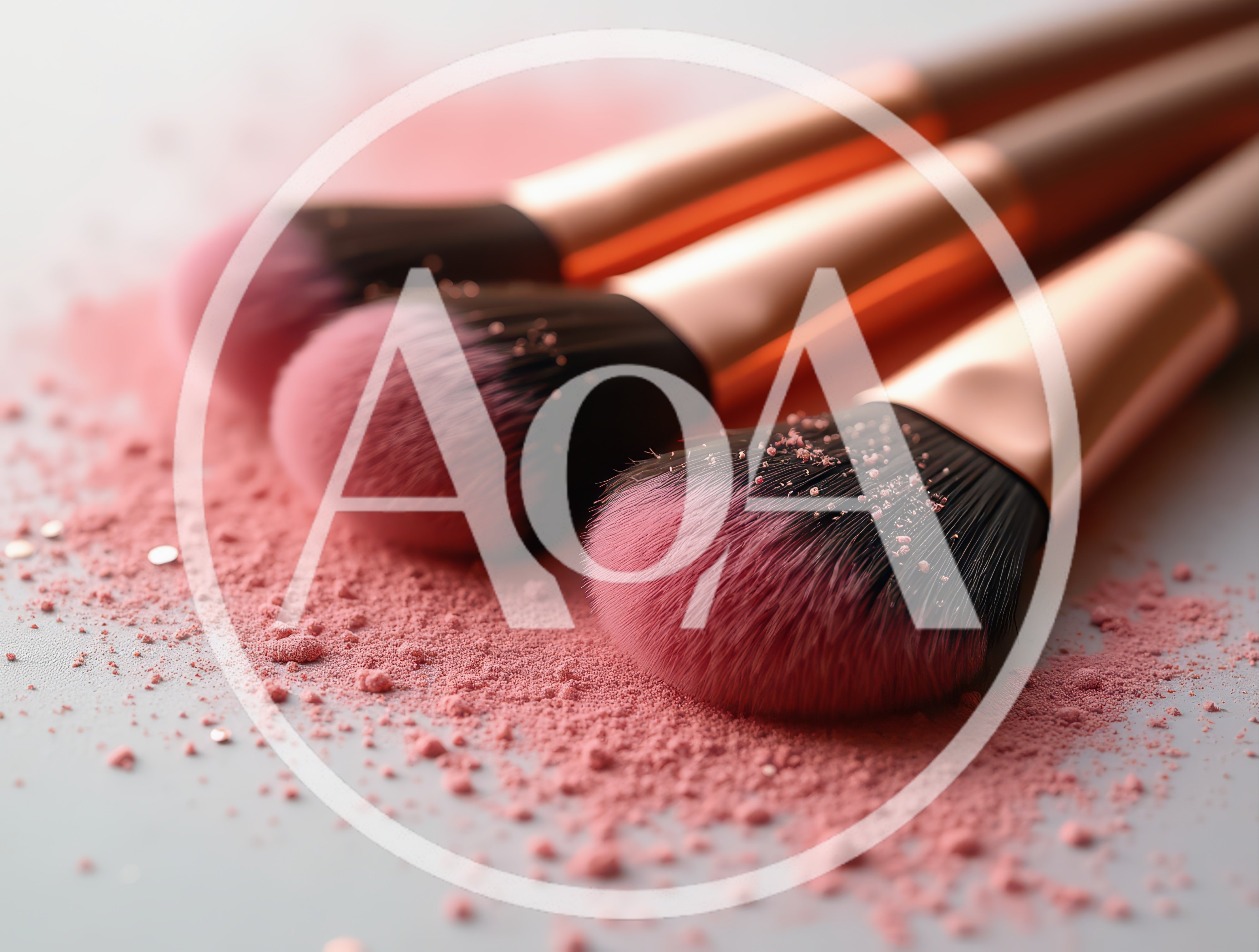 Three Makeup Brushes With Pink Powder On Surface