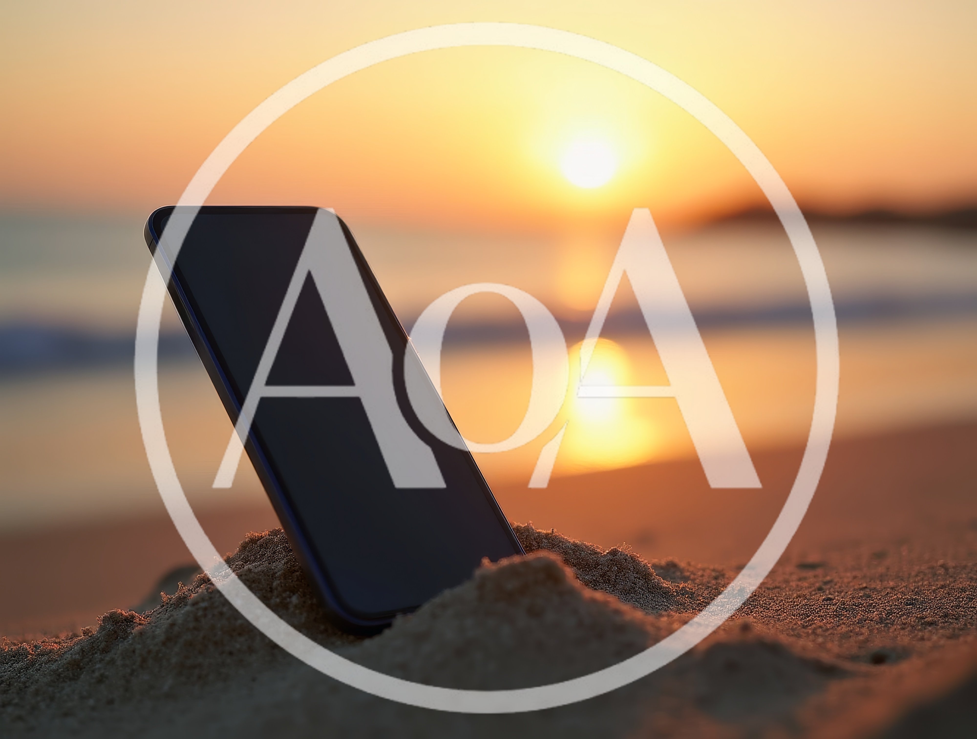 Smartphone Standing Upright In Beach Sand At Sunset
