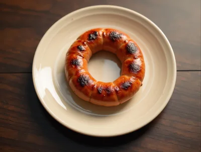 Grilled Ring Sausage Served On A Ceramic Plate