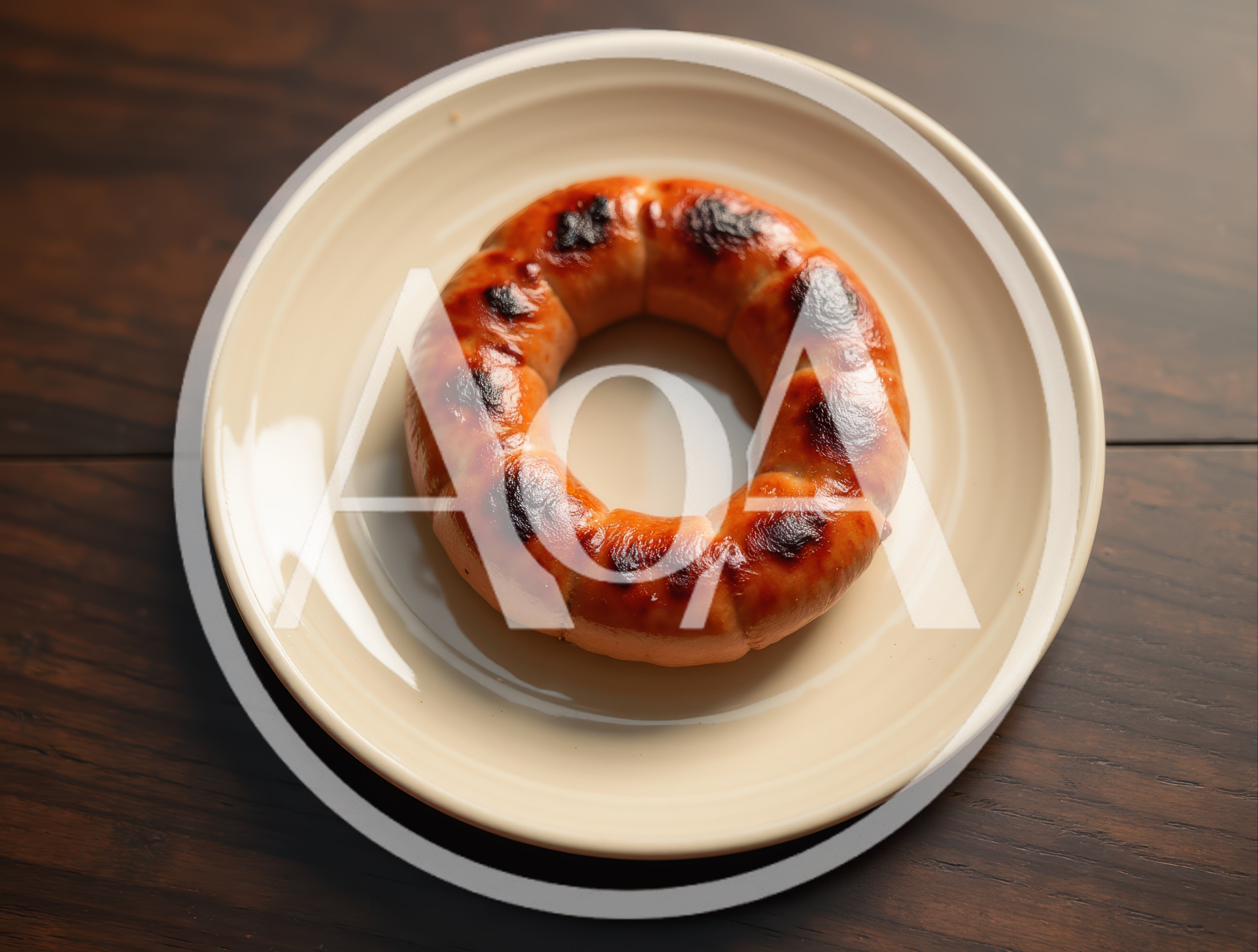Grilled Ring Sausage Served On A Ceramic Plate