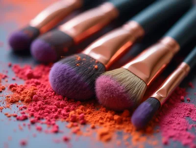 Professional Makeup Brushes With Vibrant Cosmetic Powder