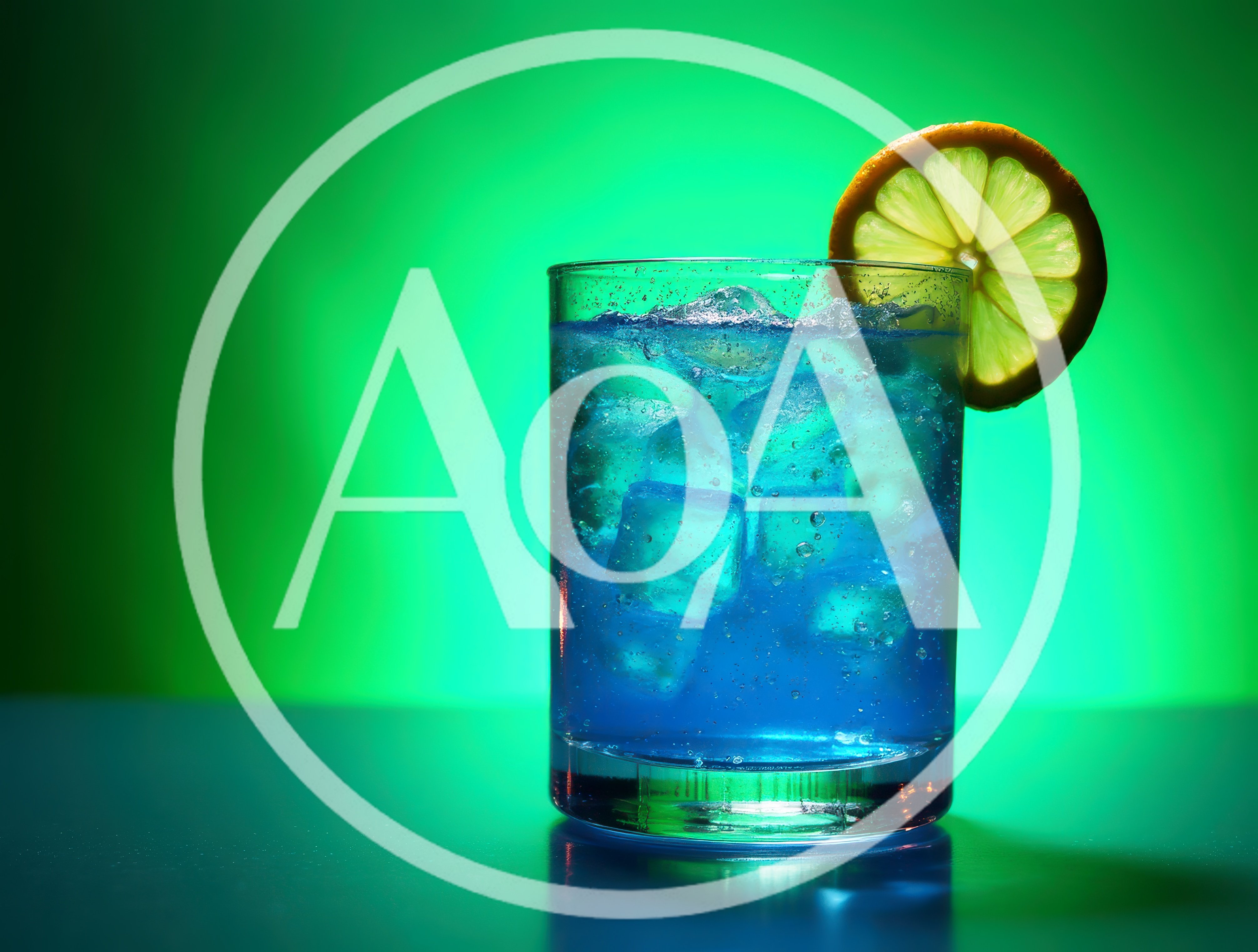 Blue Cocktail With Ice And Lemon Garnish