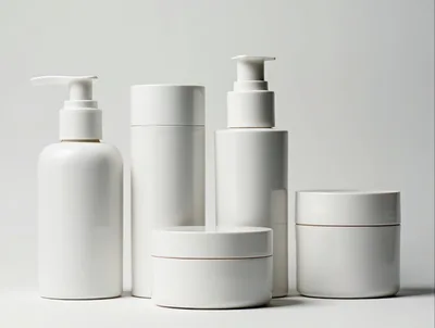 Set of Blank White Cosmetic Bottles and Jars