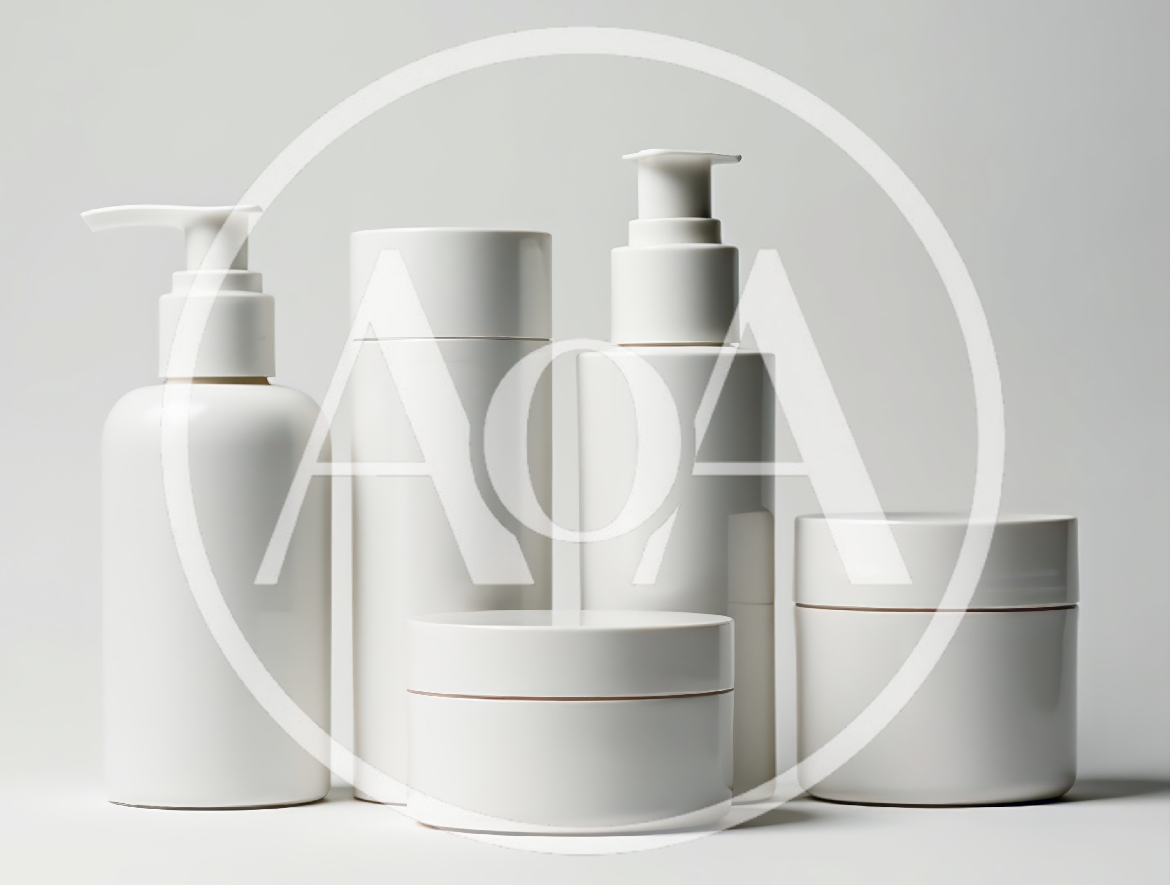Set of Blank White Cosmetic Bottles and Jars