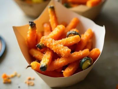 Crispy Fried Carrot Sticks In A Paper Cone